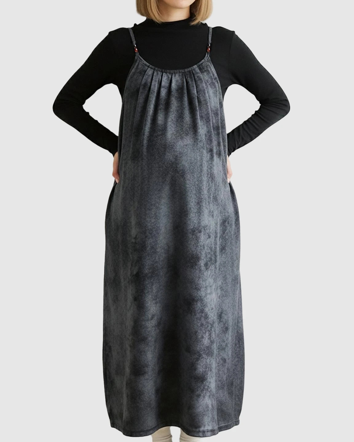 Adjustable Strap Vintage-Style Maternity Suspender Midi Dress