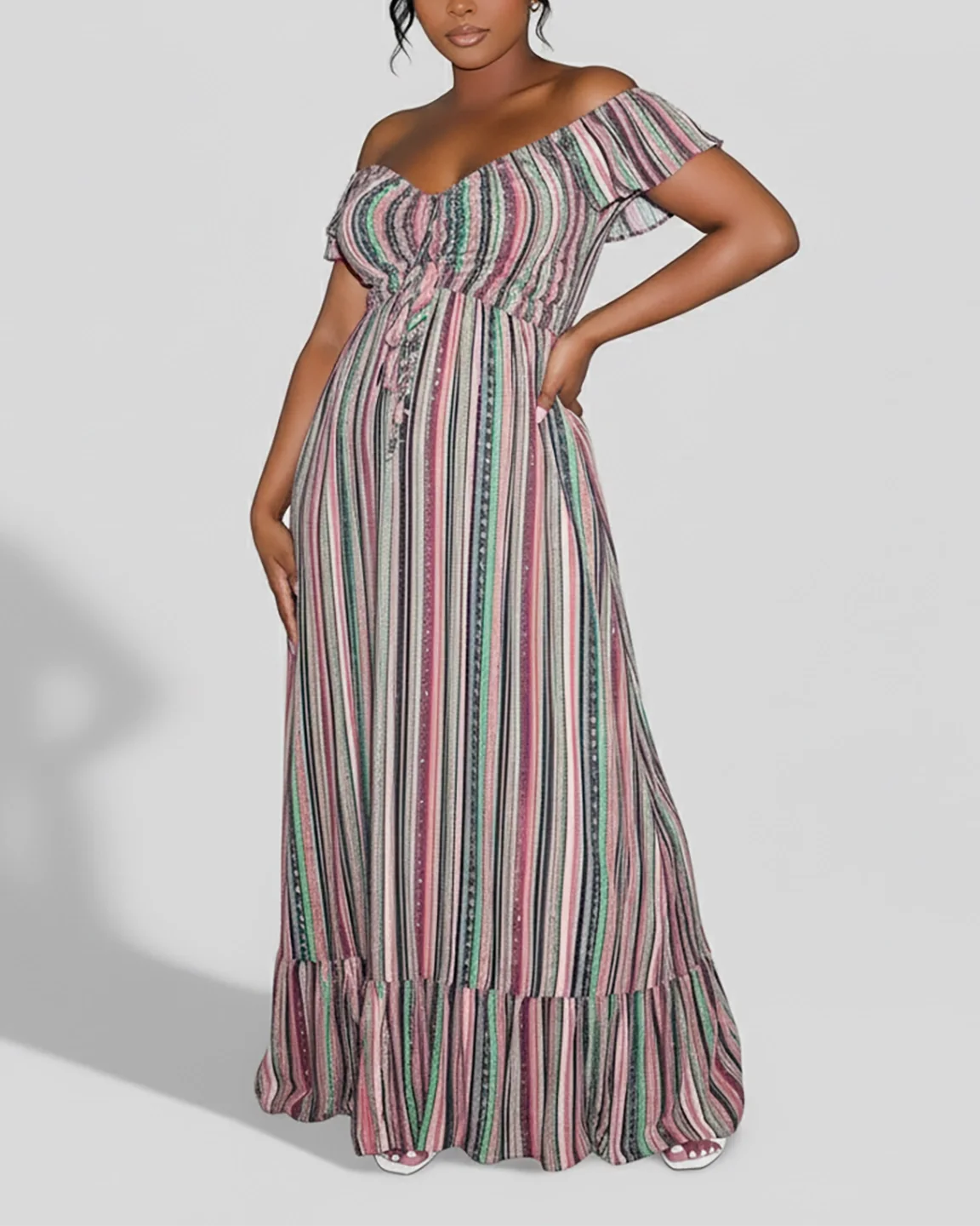 Off-Shoulder Elegant Floor-Length Maternity Maxi Dress