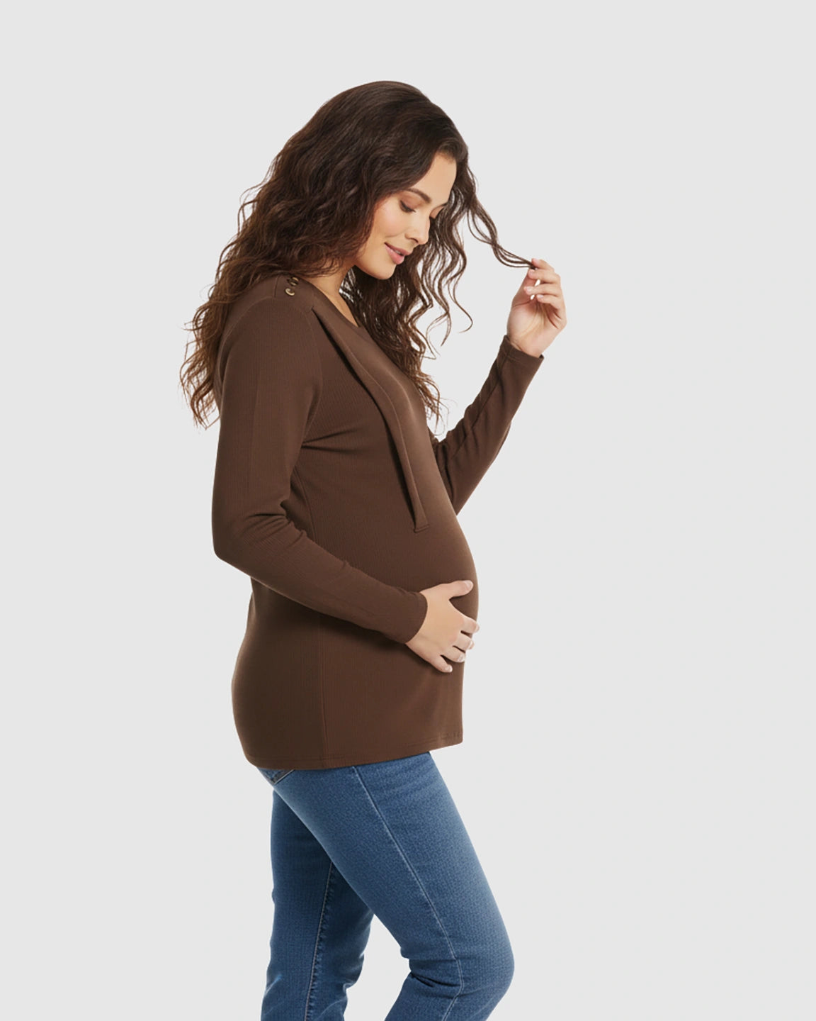 Ribbed Horizontal Zip-Feed Fitted Maternity Shirt