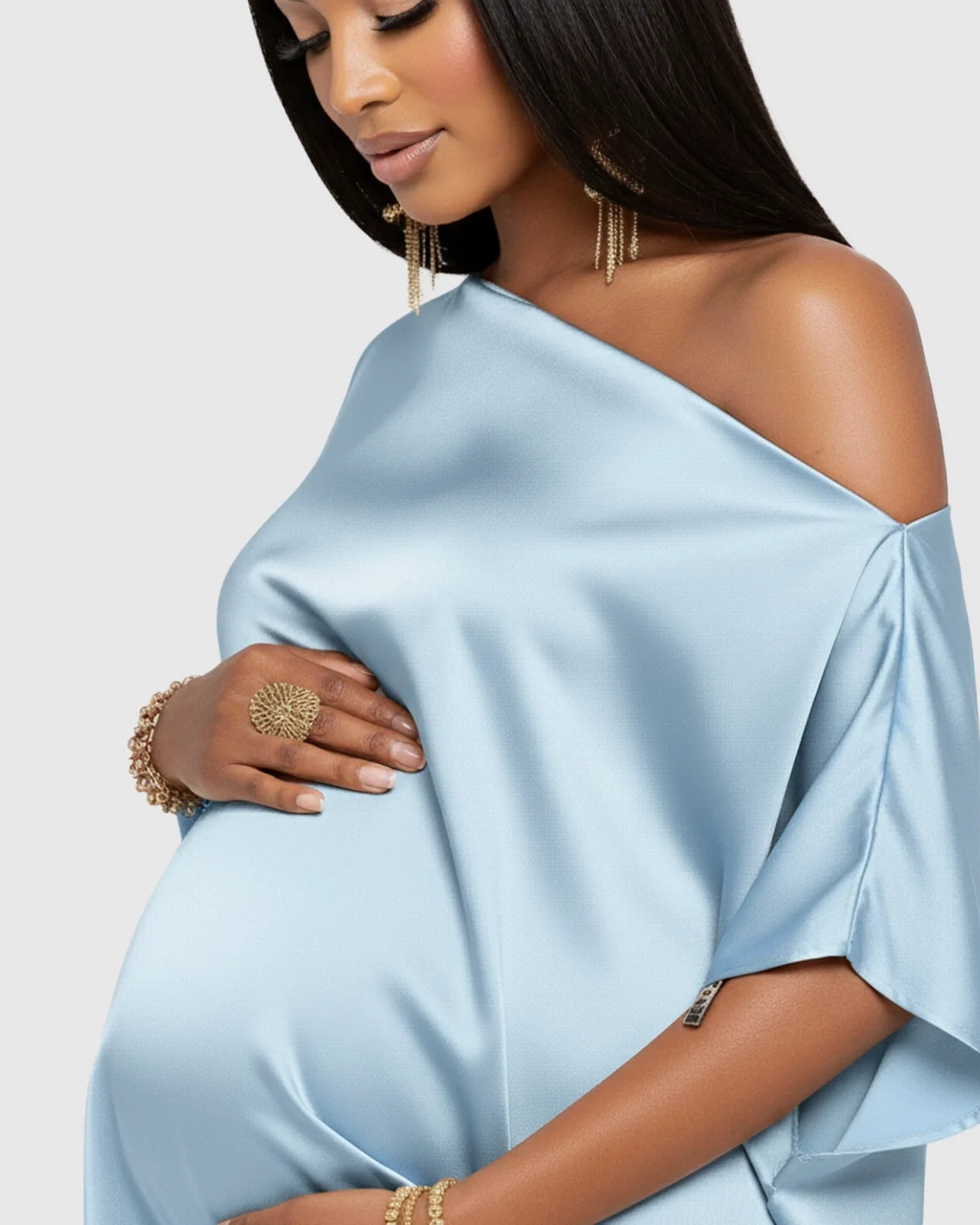 One-Shoulder Batwing Sleeve A-Line Maternity Maxi Dress