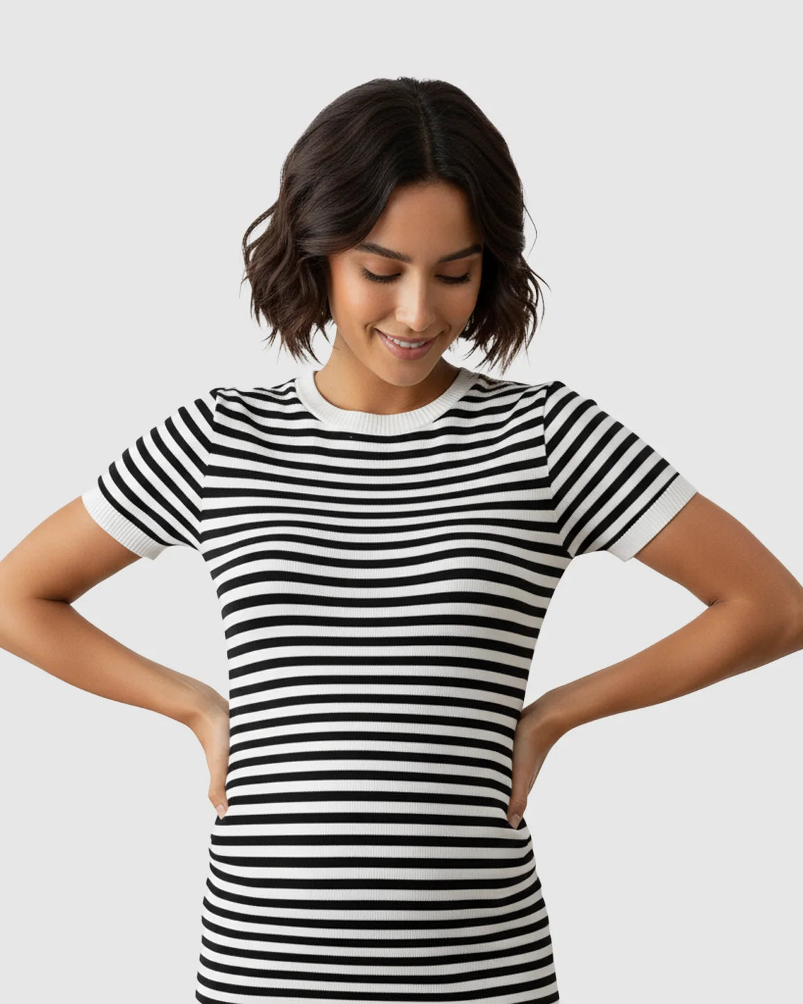 Striped Slim-Fit Maternity Midi Dress with Side Slit