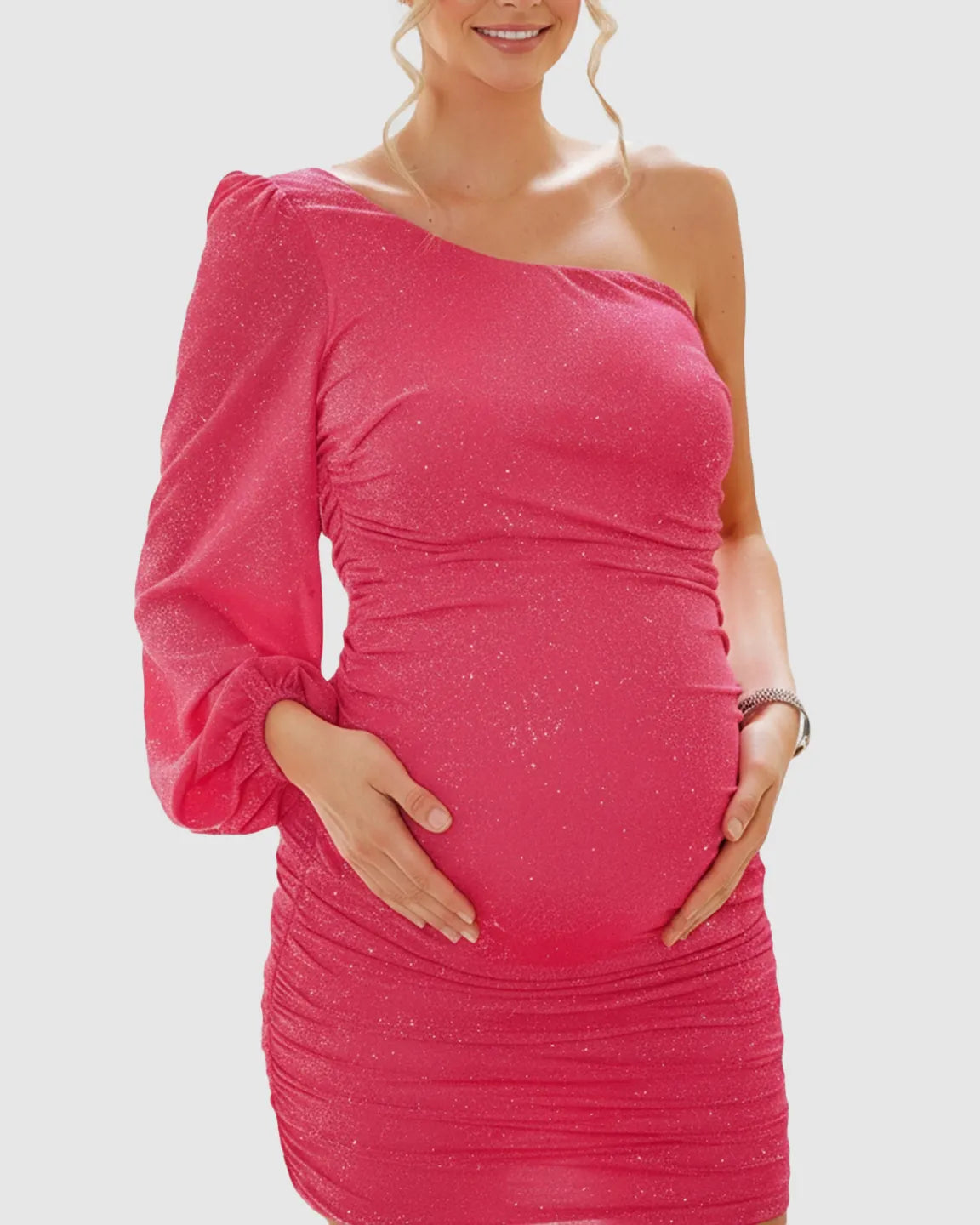 Elegant Shimmer One-Shoulder Bodycon Maternity Dress