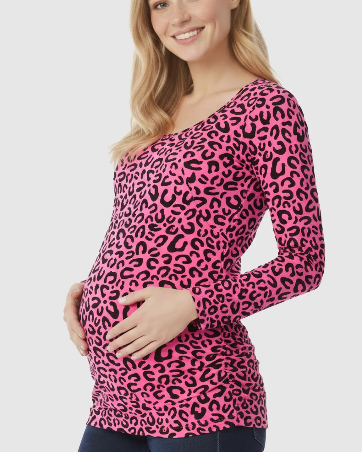 Side-Ruched Leopard Print Maternity Nursing Top
