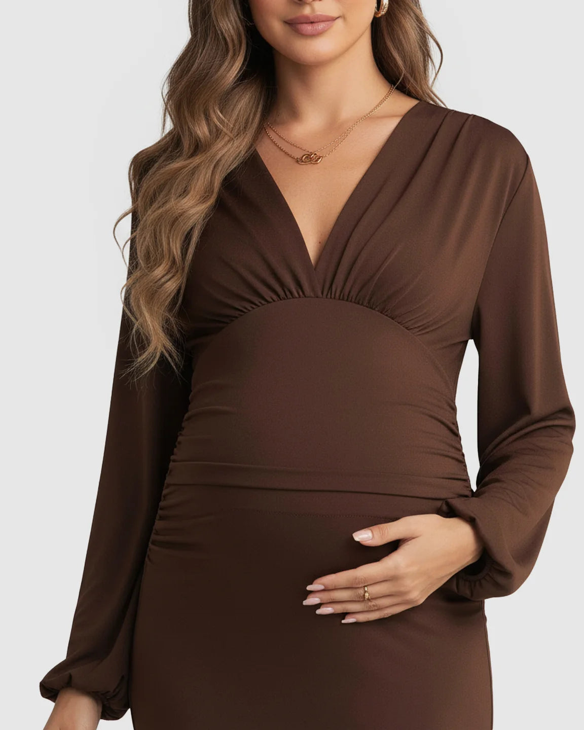 Elegant Long Sleeve Bodycon Maternity Maxi Dress