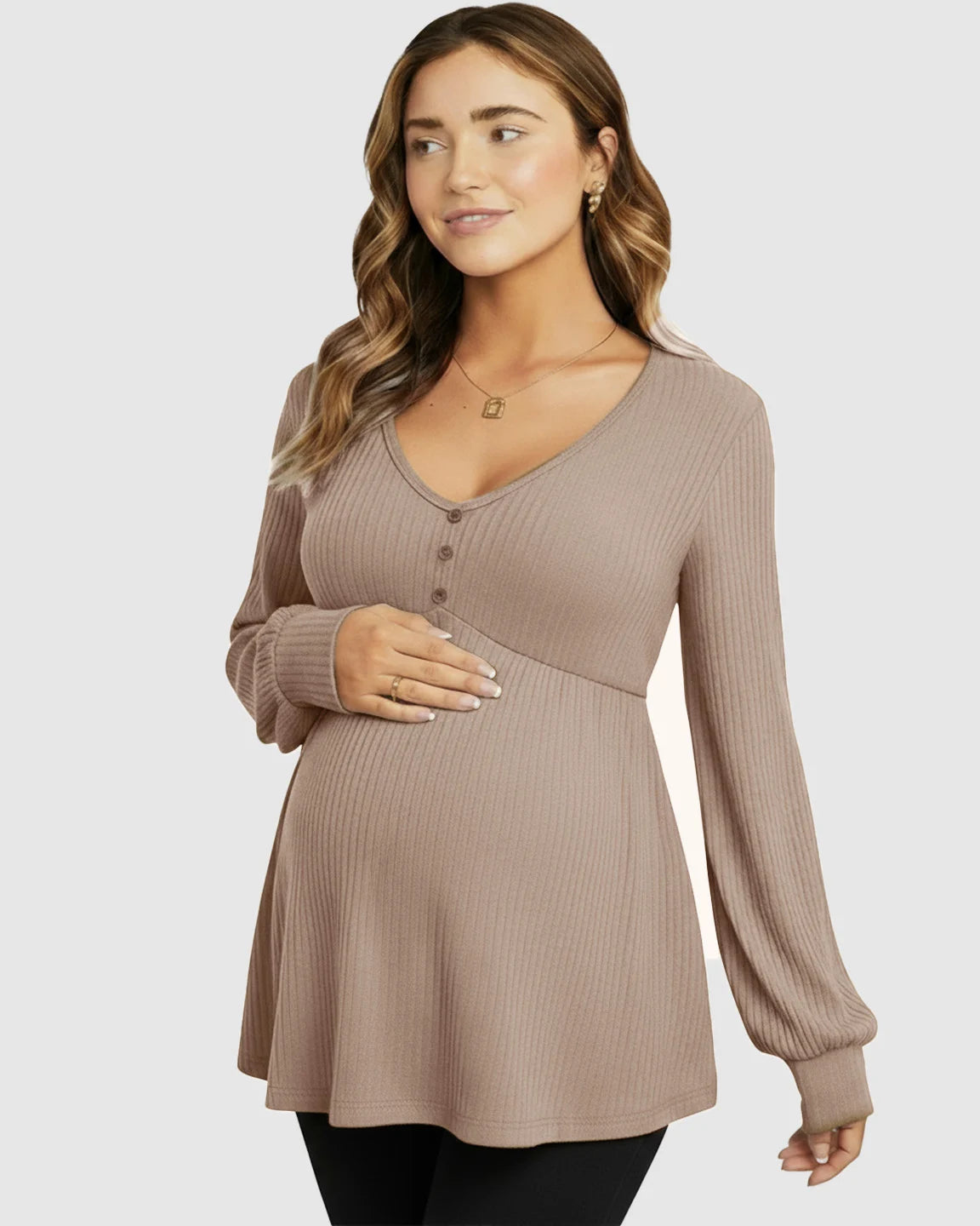 Ruffled V-Neck Ribbed Maternity Top