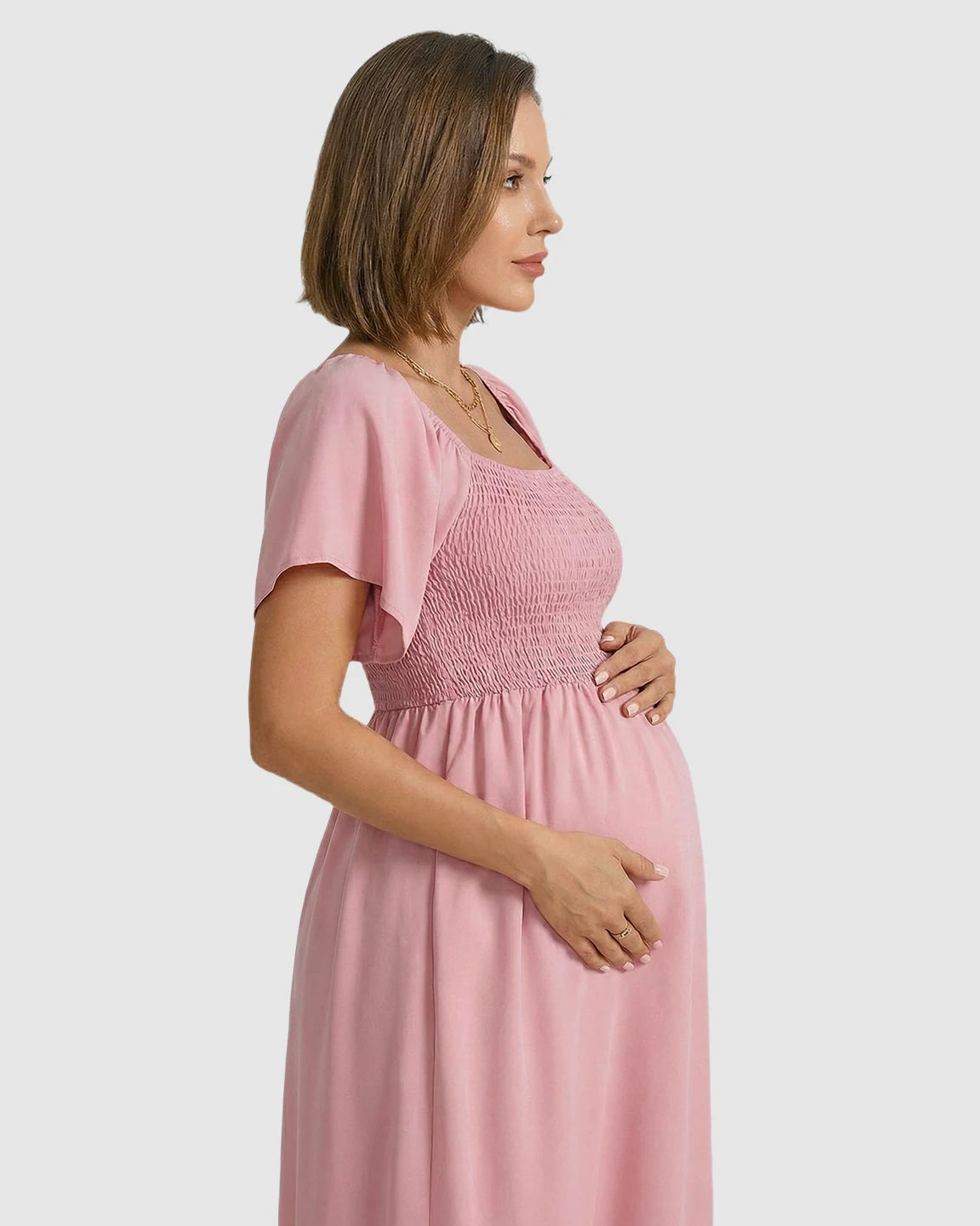 Smocked Square Neck Ruffled A-line Maternity Dress