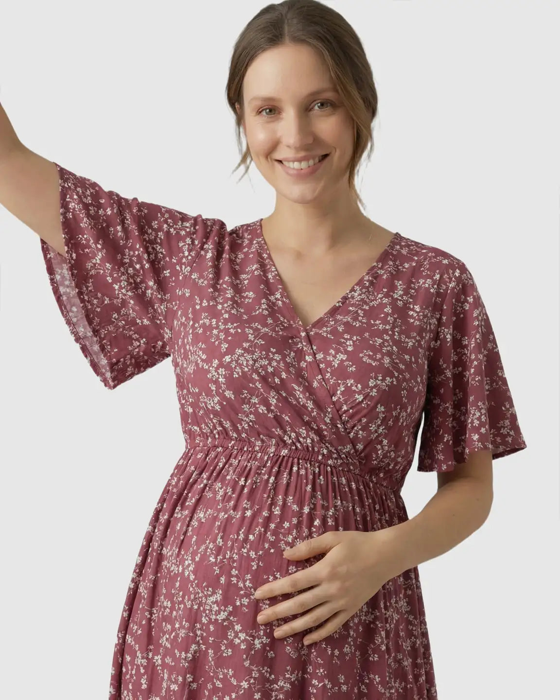 Waist-Cinching Bohemian Maternity Maxi Dress