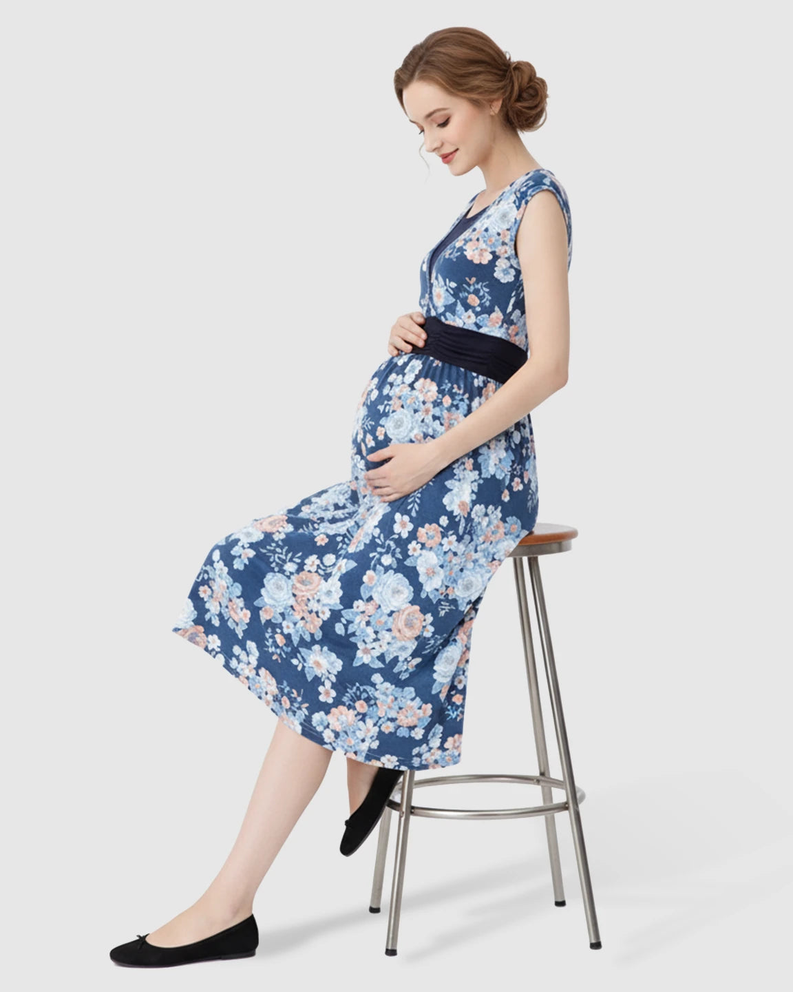 Floral Print A-Line Maternity & Nursing Midi Dress
