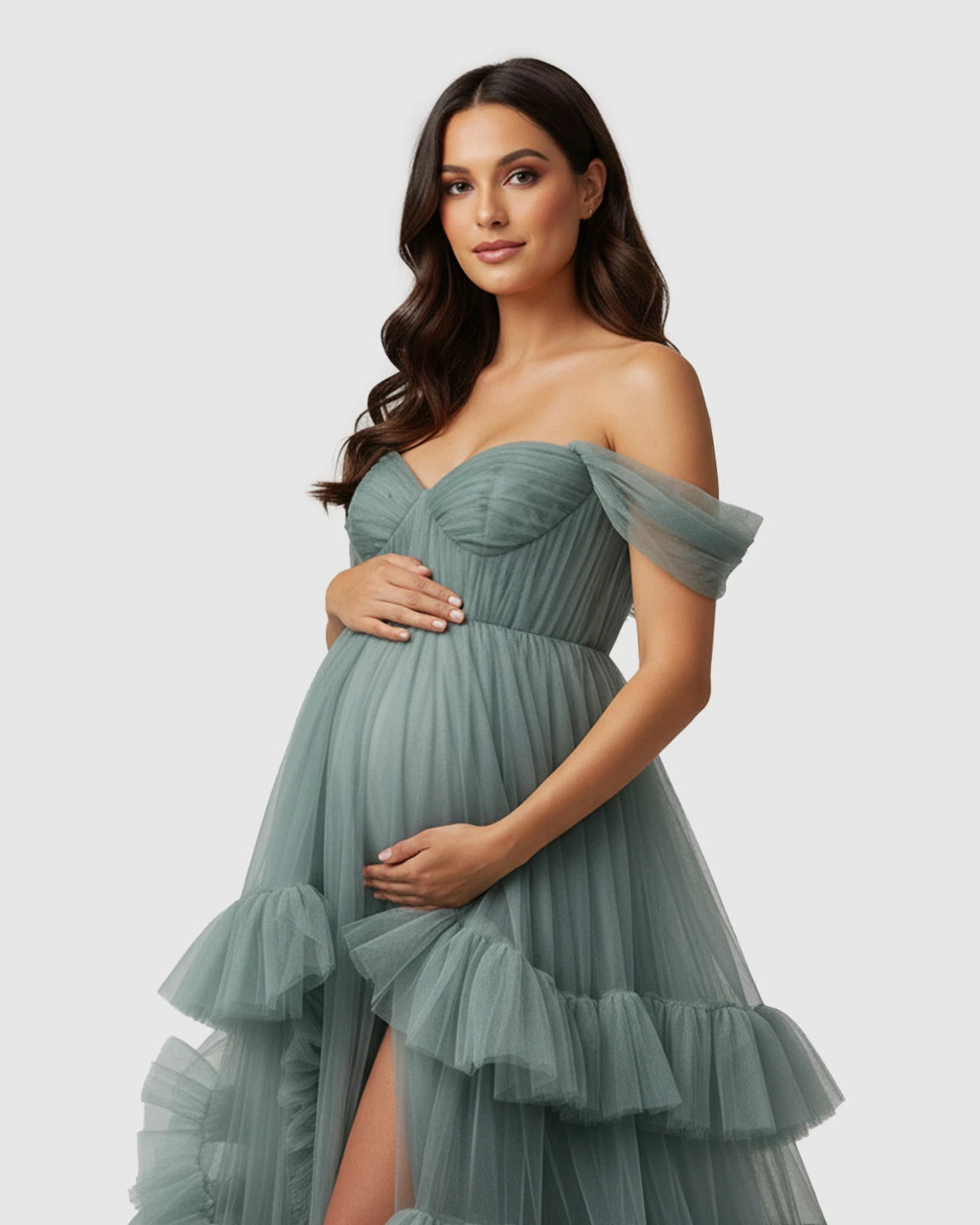 Tiered Ruffle Corset-style Maternity Photoshoot Gown