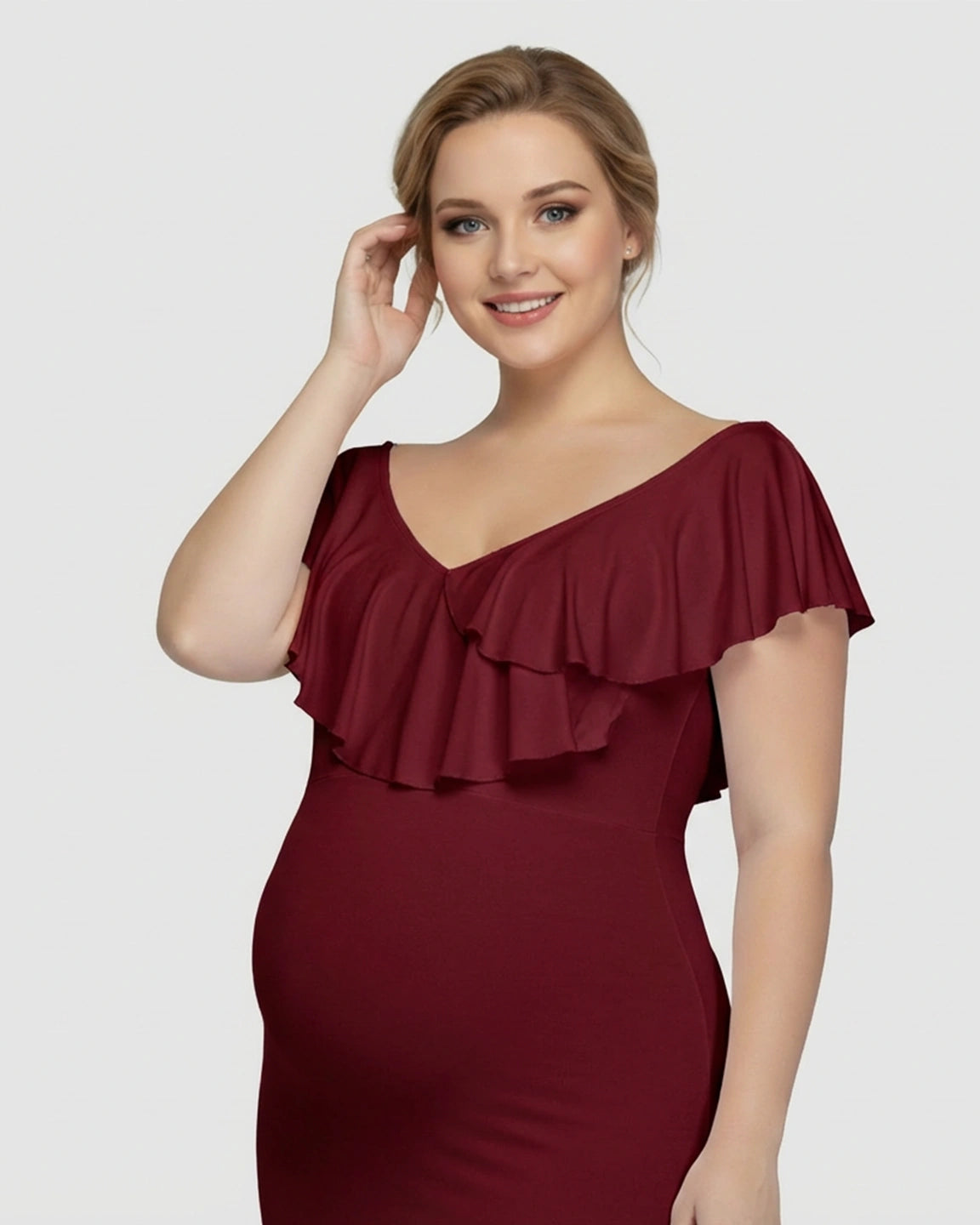 Off-Shoulder Ruffled Bodycon Maternity Maxi Dress