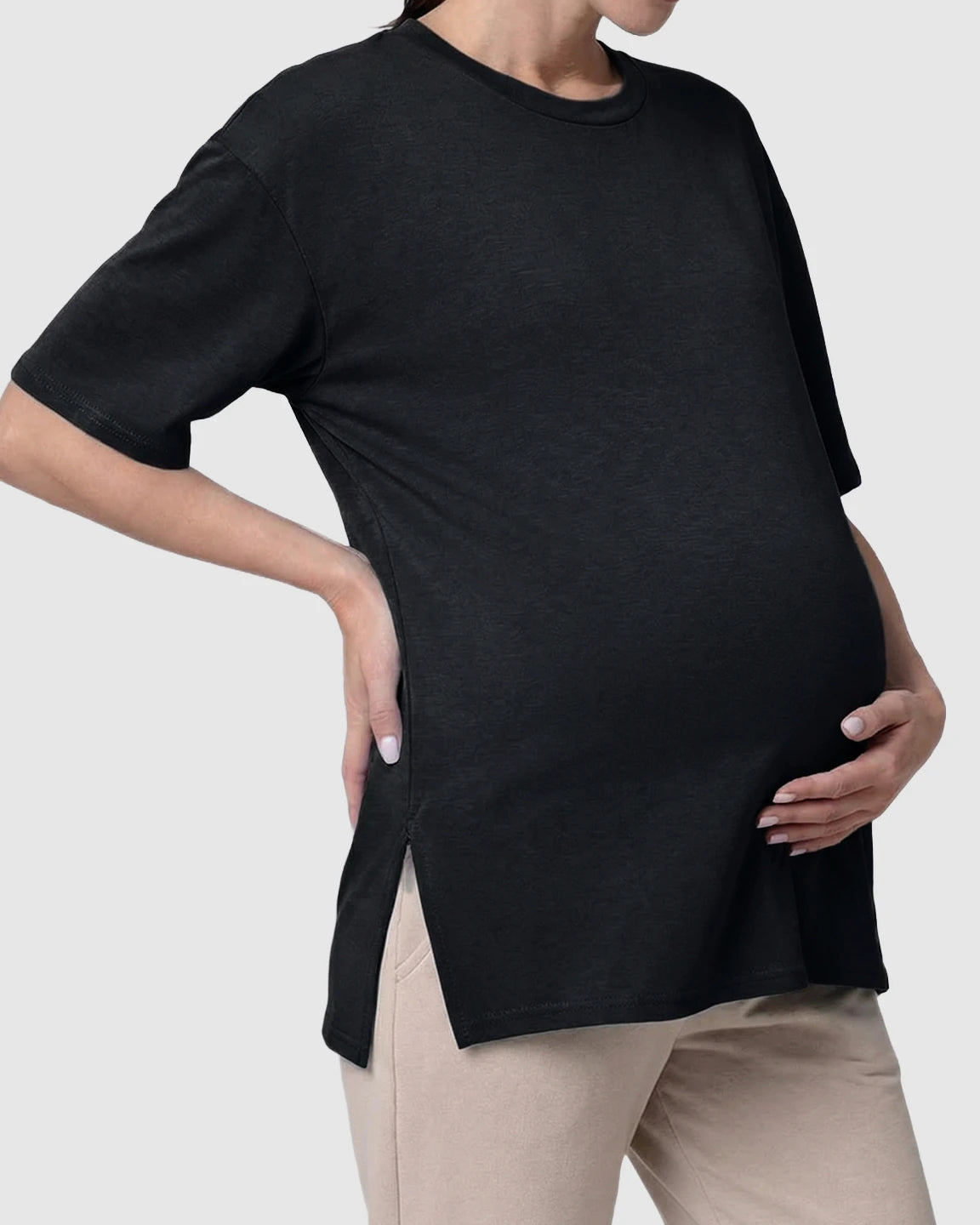 Zipper-Slits Casual Maternity Nursing T-Shirt