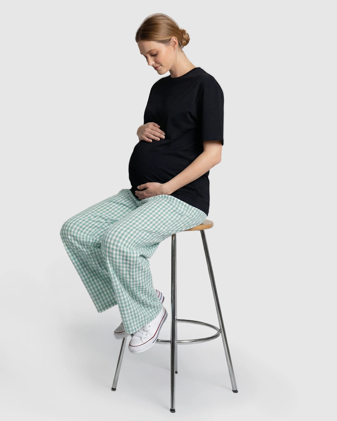 Plaid Print Wide-Leg Maternity Trousers