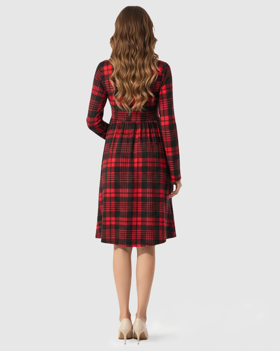 Red & Black Plaid Pattern A-Line Maternity Short Dress