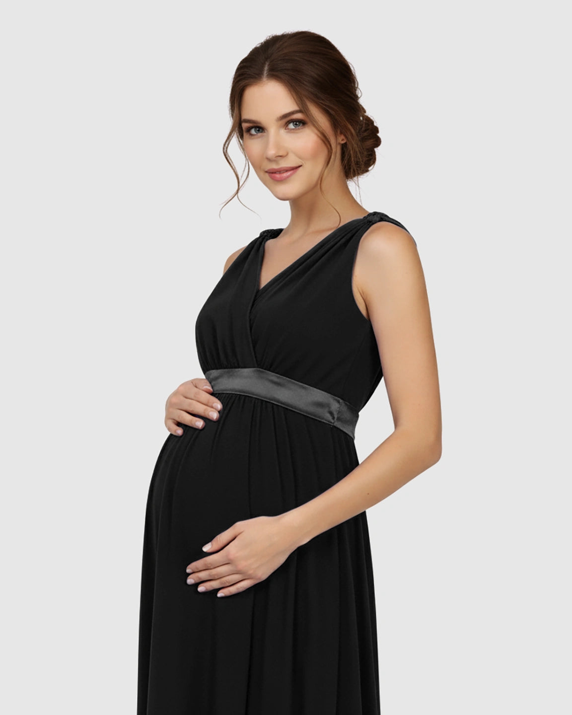 Fitted-Waist V-Neck Maternity Dress