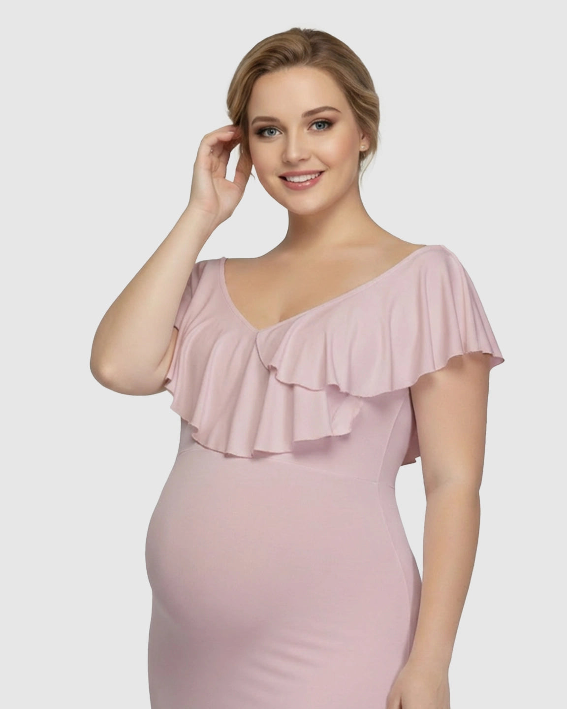 Off-Shoulder Ruffled Bodycon Maternity Maxi Dress