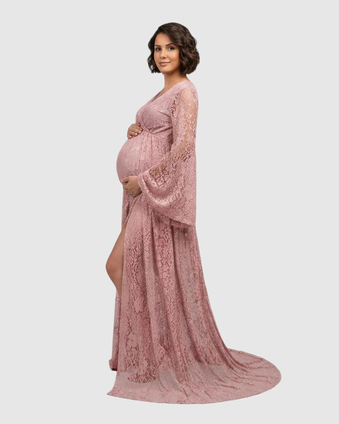 Long Bell Sleeve See Through Maternity Gown