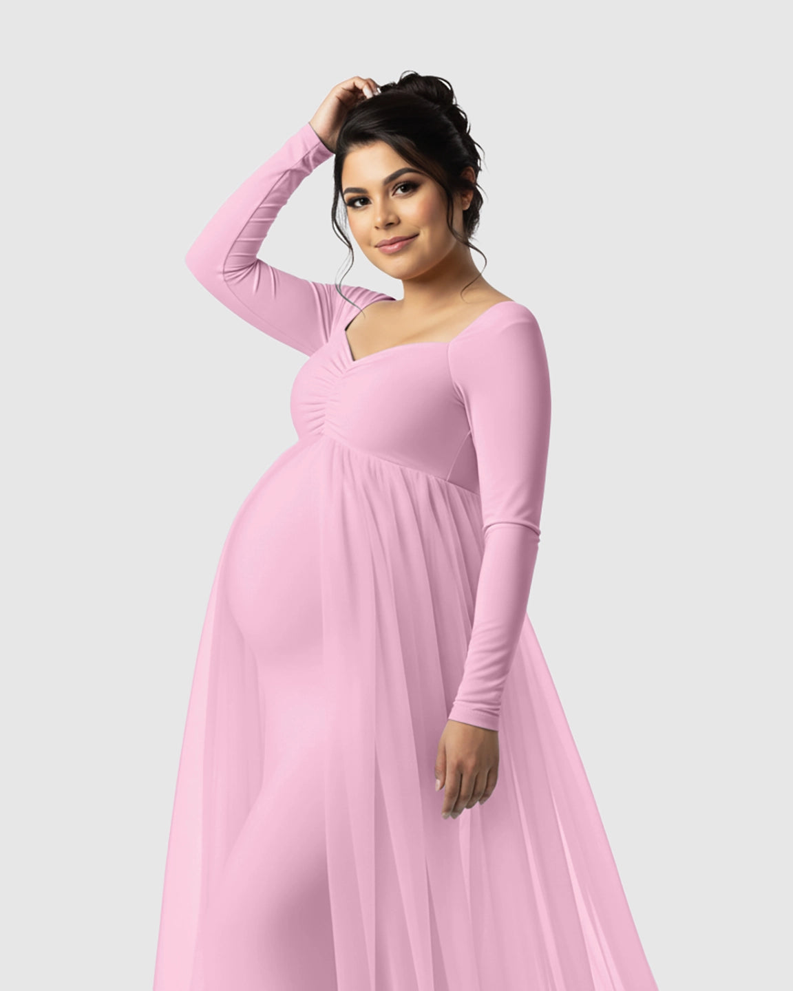 Sheer Mesh Flowy Train Maternity Maxi Dress