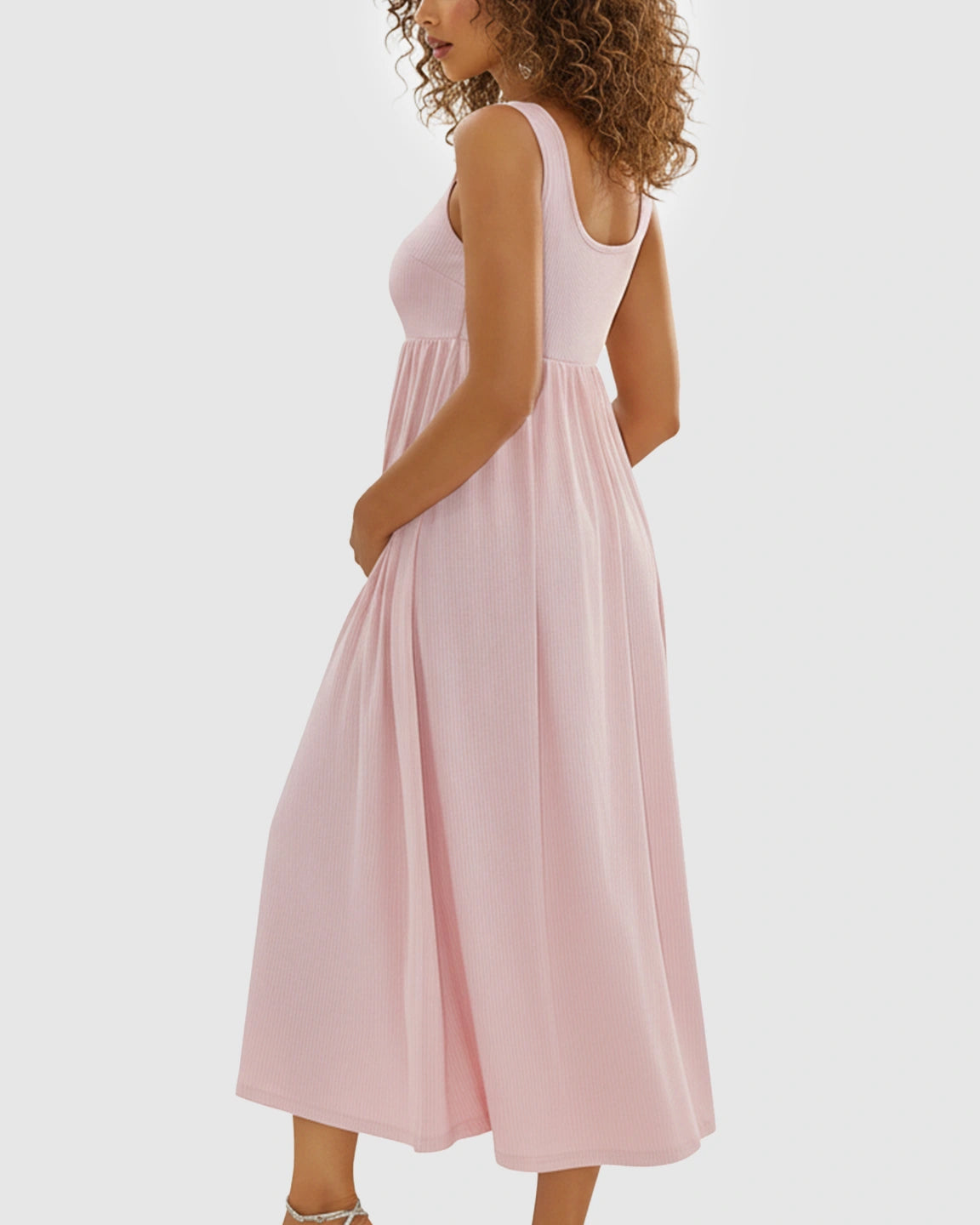 Wide Shoulder Straps Flowy Maternity Midi Dress