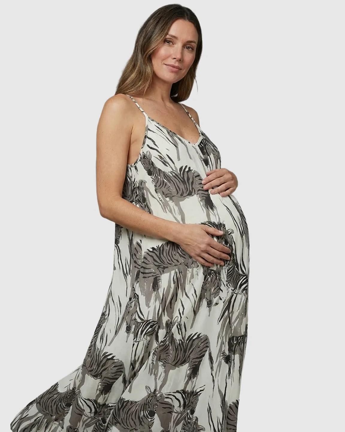 Open-Back Pocketed Babydoll Maternity Maxi Dress