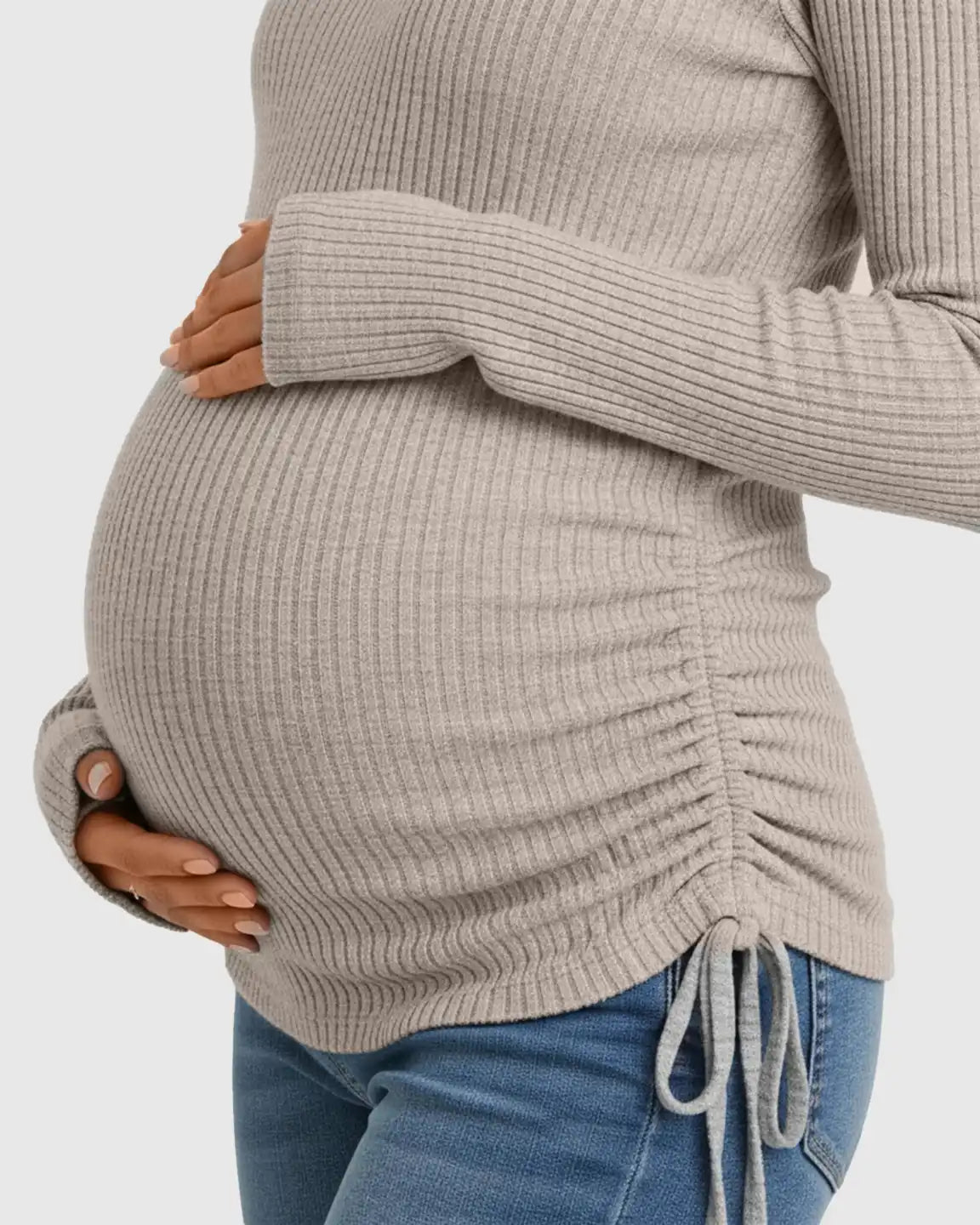 Adjustable Side Drawstrings Ribbed Maternity Top