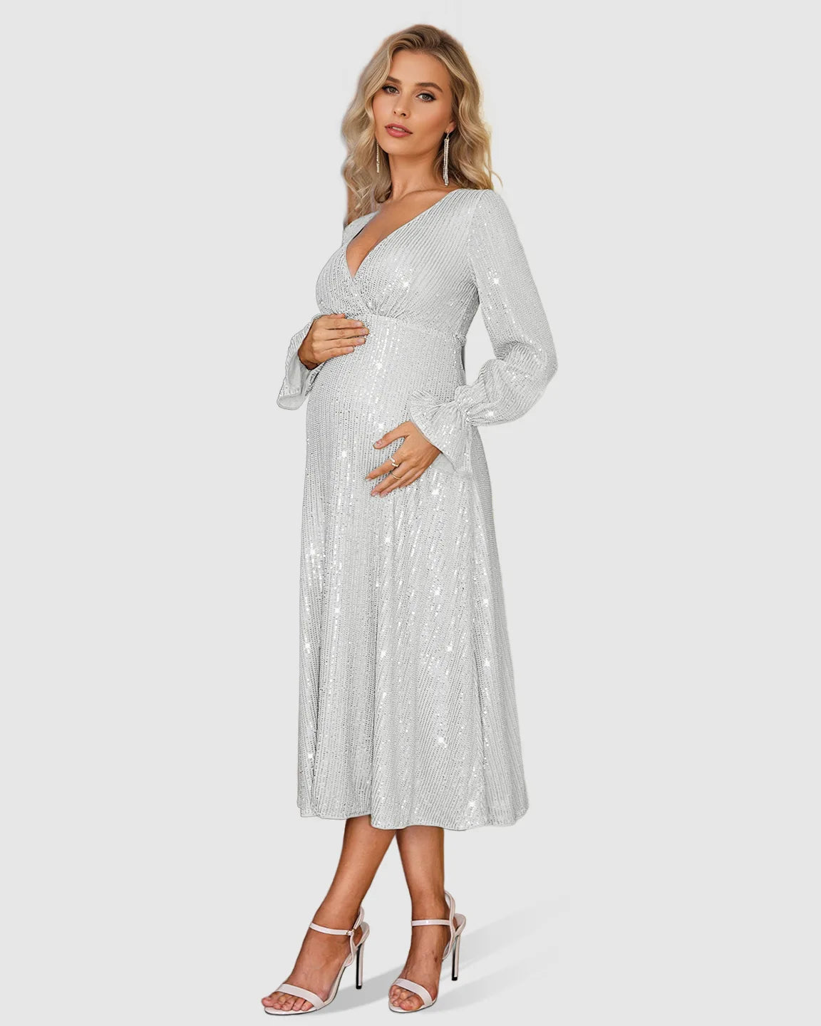 Fully Sequined Empire-Waist Maternity Midi Dress
