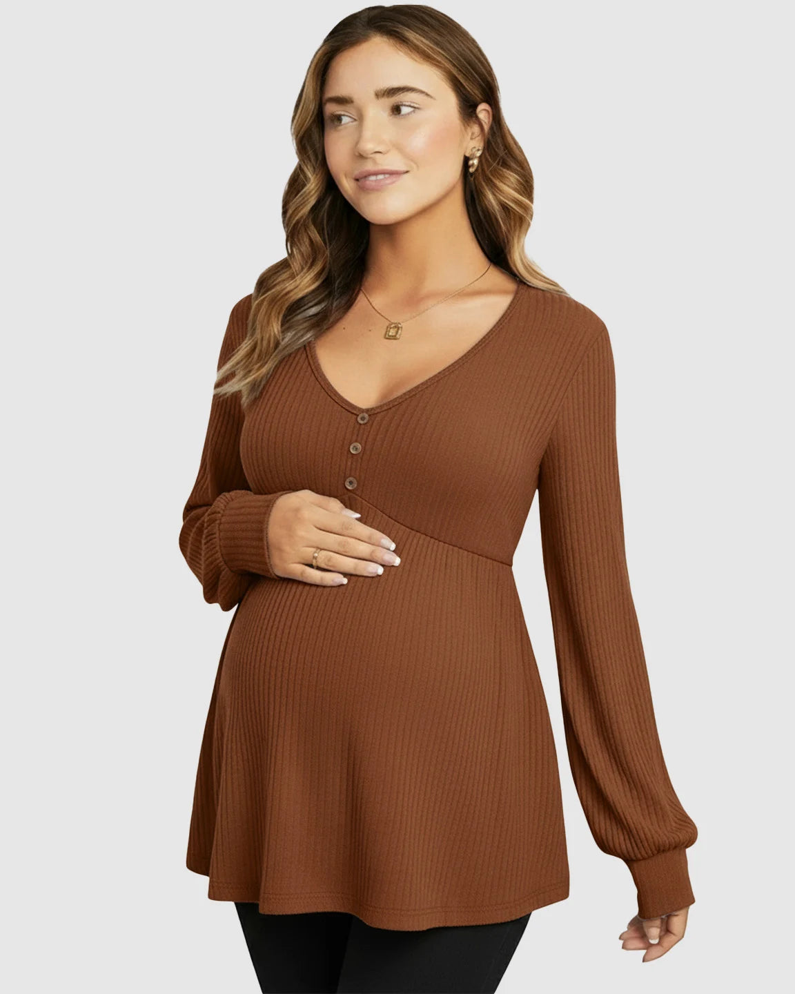 Ruffled V-Neck Ribbed Maternity Top