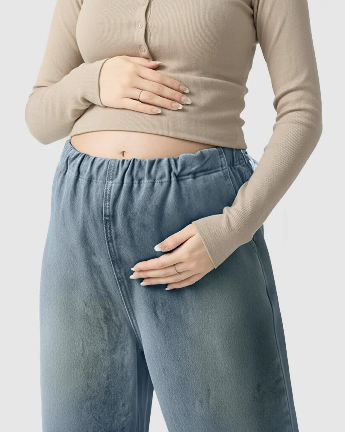 Adjustable Waist Wide-Leg Maternity Denim Pants