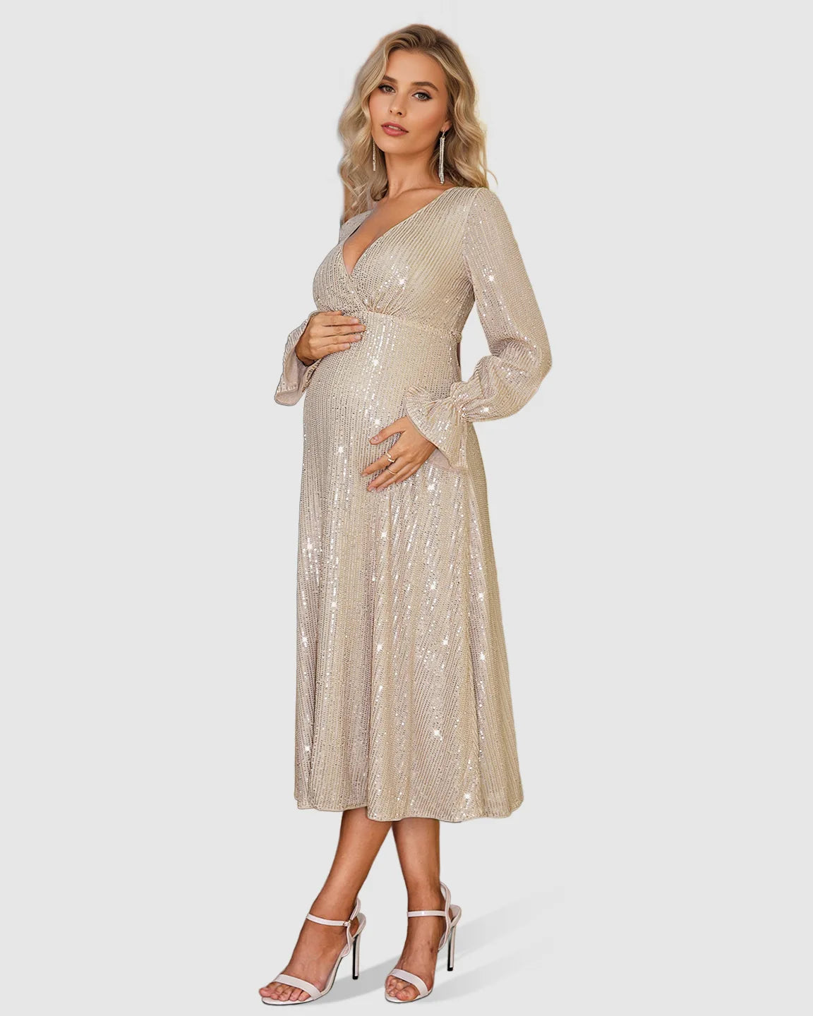 Fully Sequined Empire-Waist Maternity Midi Dress