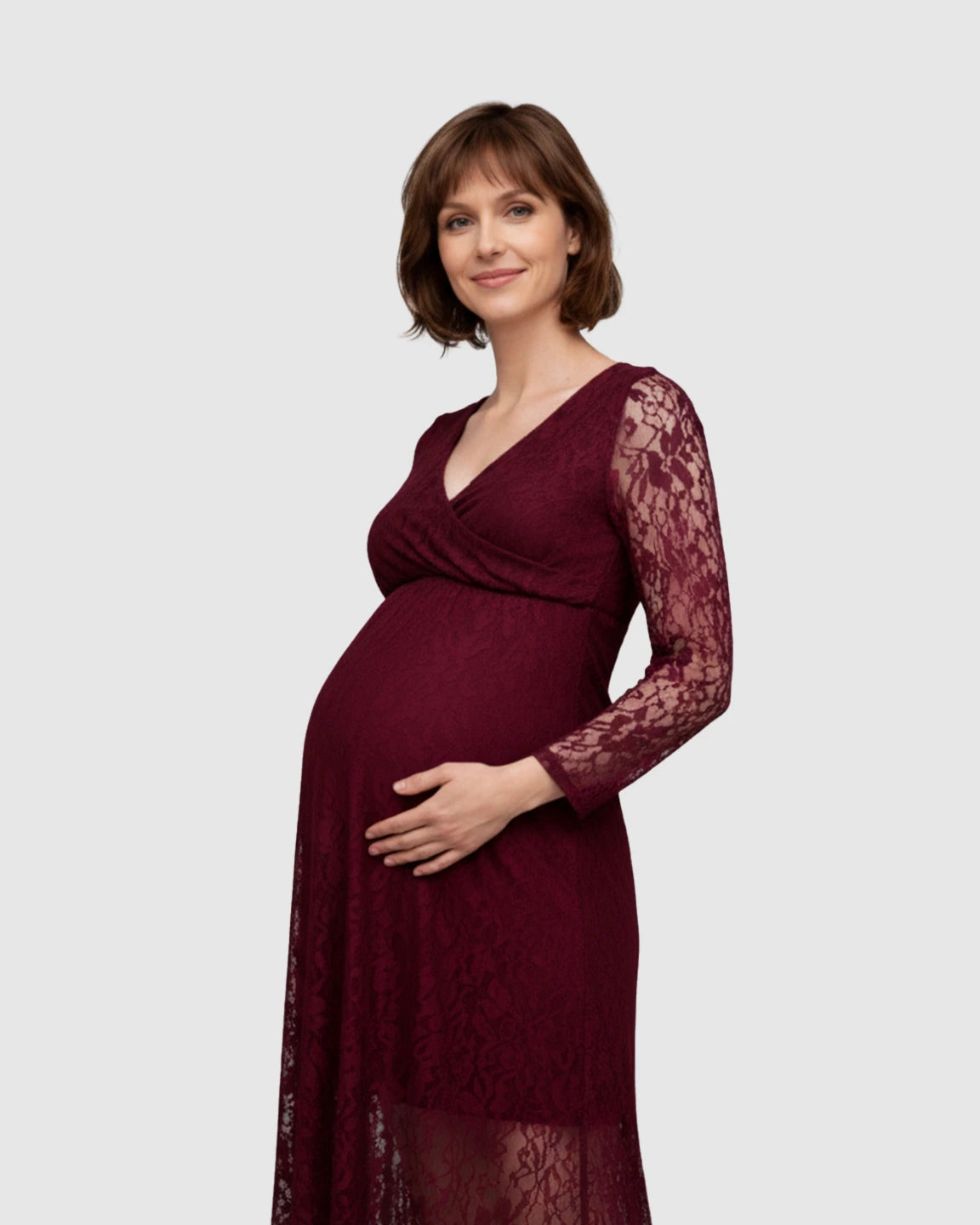 Sheer Lace Long Sleeve Maternity Midi Dress