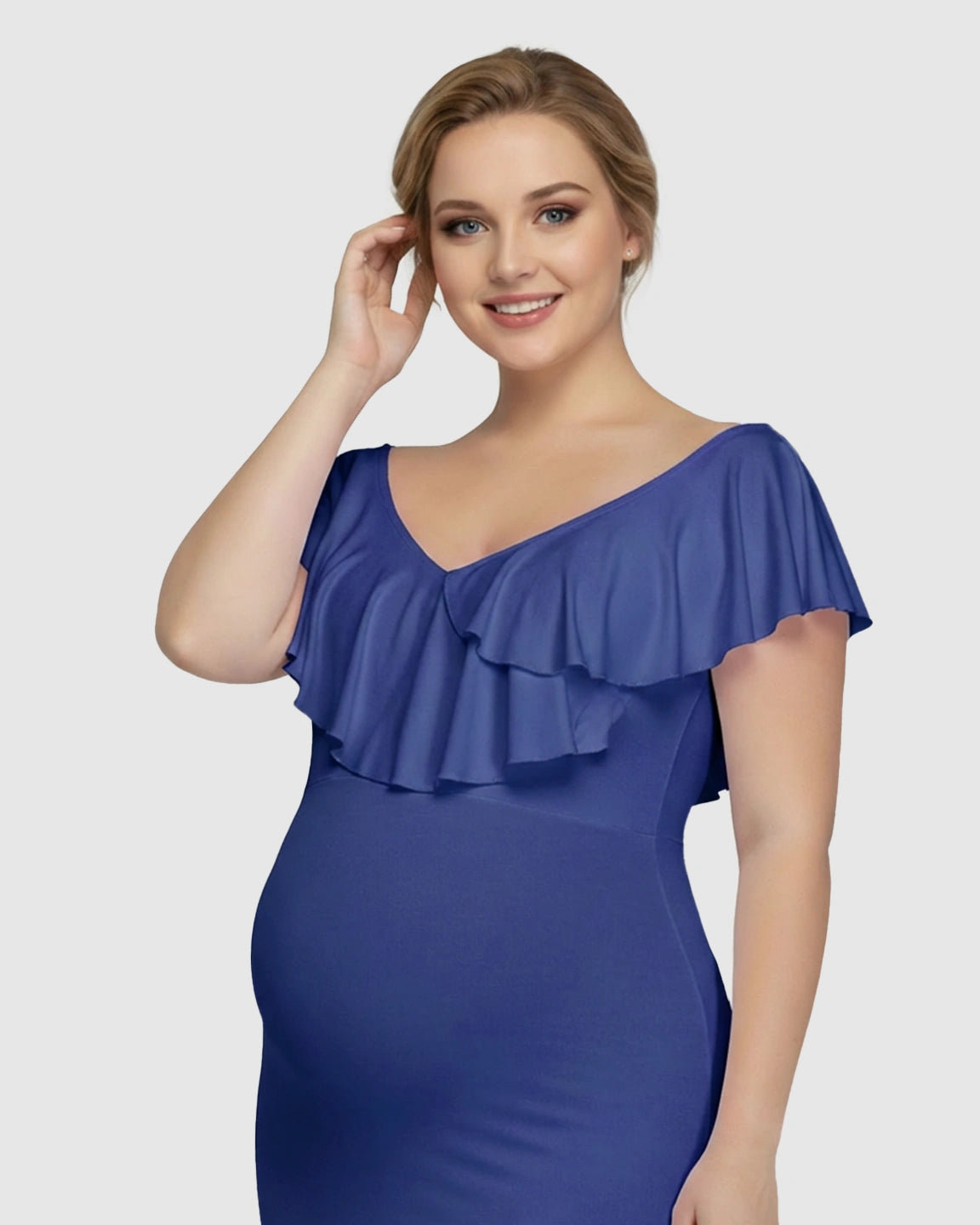 Off-Shoulder Ruffled Bodycon Maternity Maxi Dress