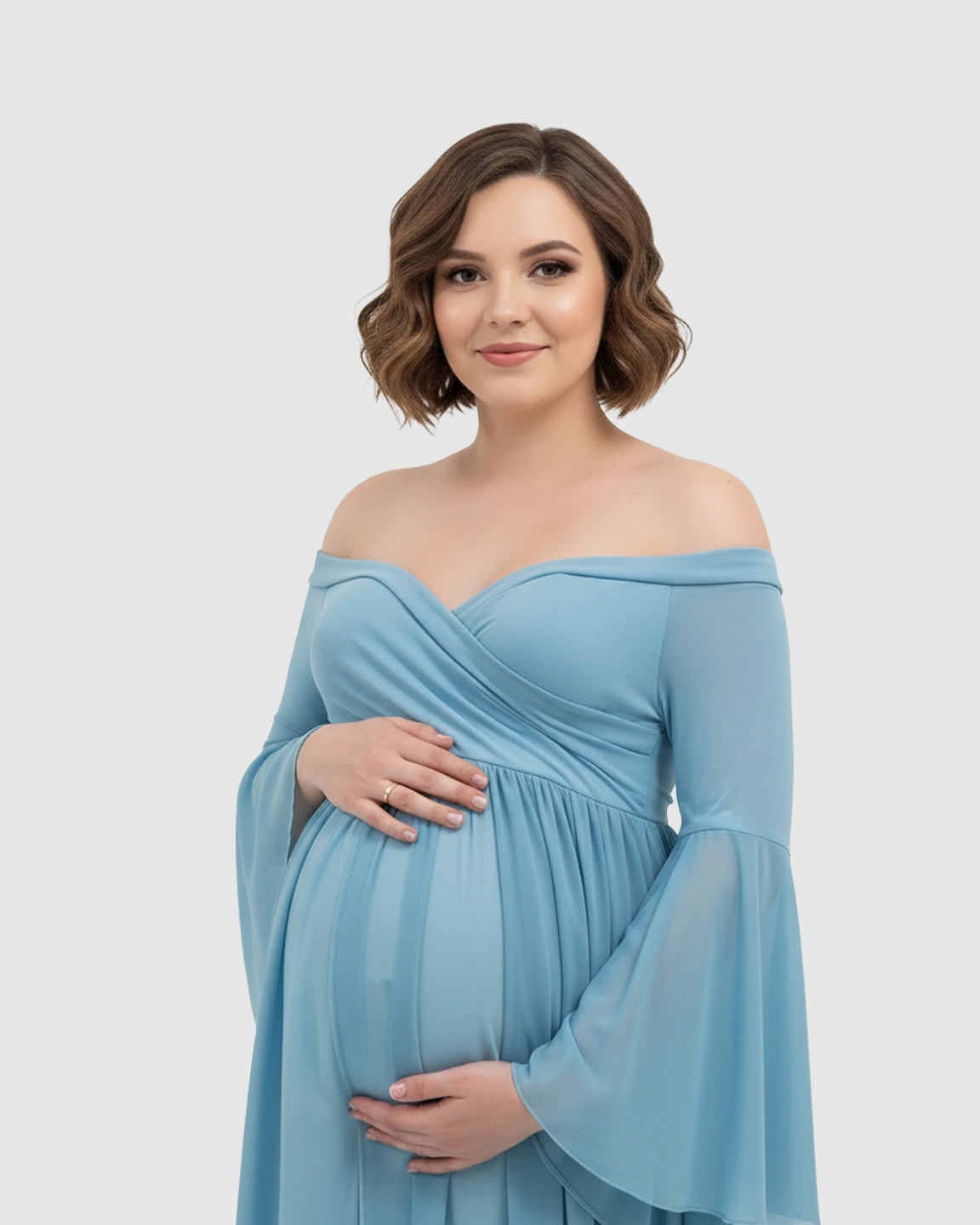 Bell Sleeves Super Long Train Maternity Photoshoot Gown