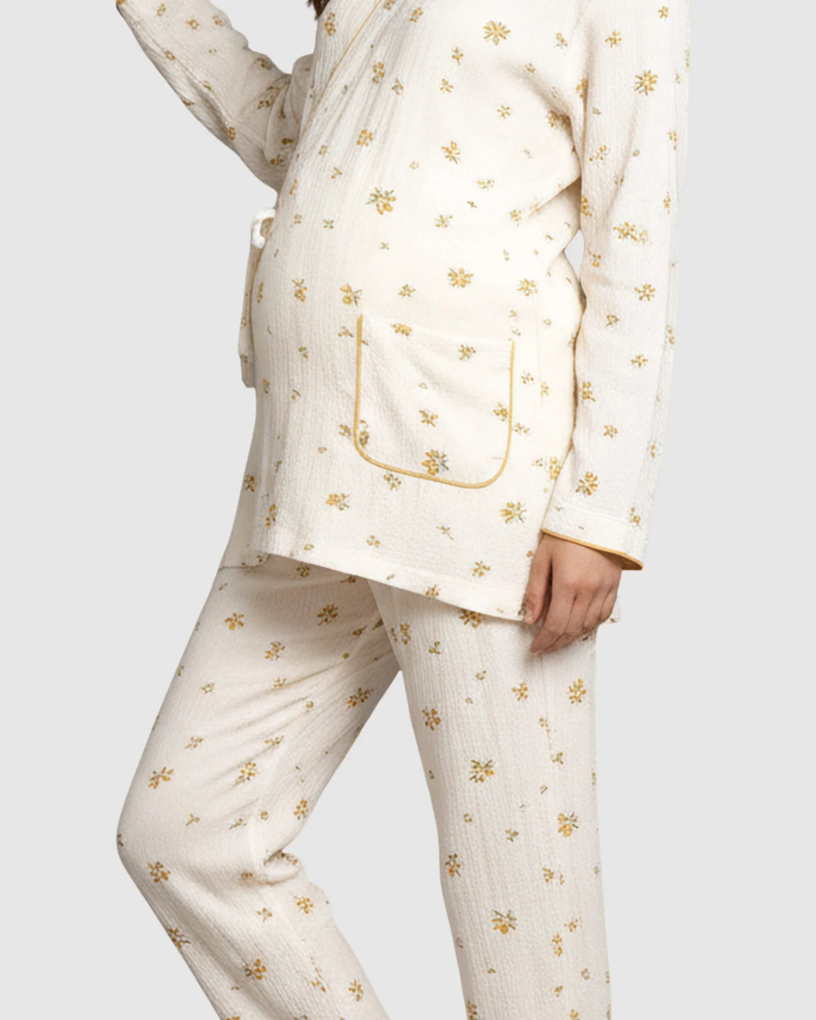 Pocketed Kimono Wrap Maternity Sleepwear Set