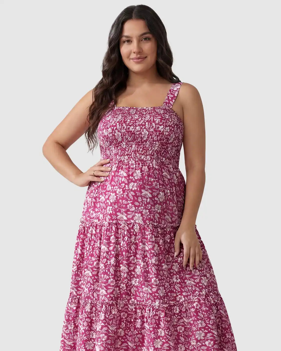 Smocked Floral A-Line Maternity Midi Dress