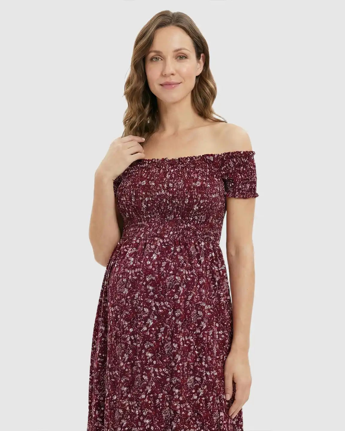 Floral Print Side Slit Maternity Maxi Dress