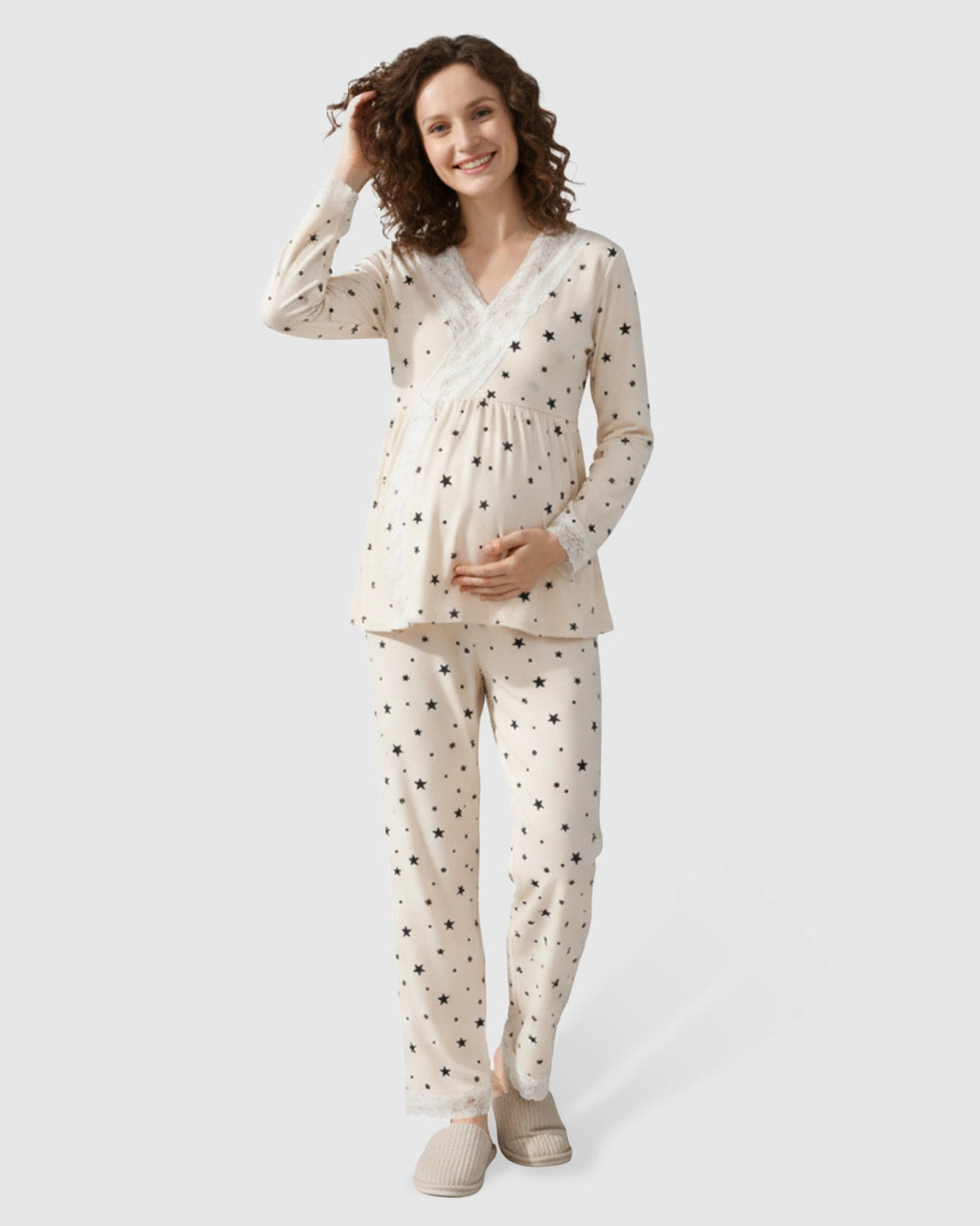 Modal-Soft Lace-Trim Maternity Sleepwear Set