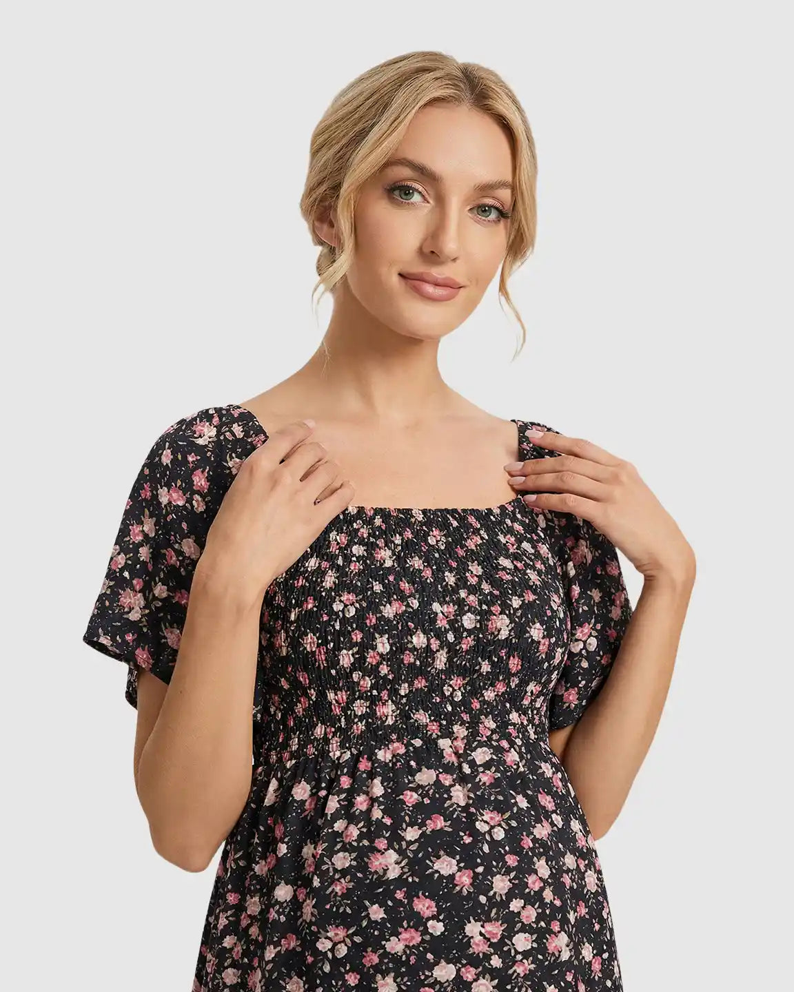 Floral Print Flowy Skirt Maternity Midi Dress