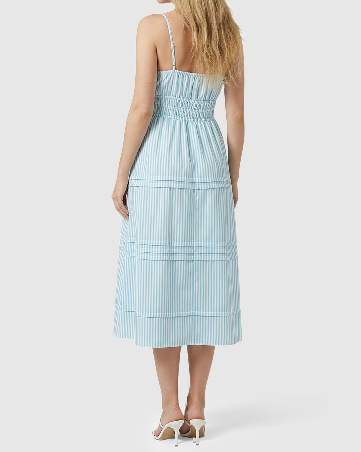 Smocked-Waist Striped A-Line Maternity Midi Dress