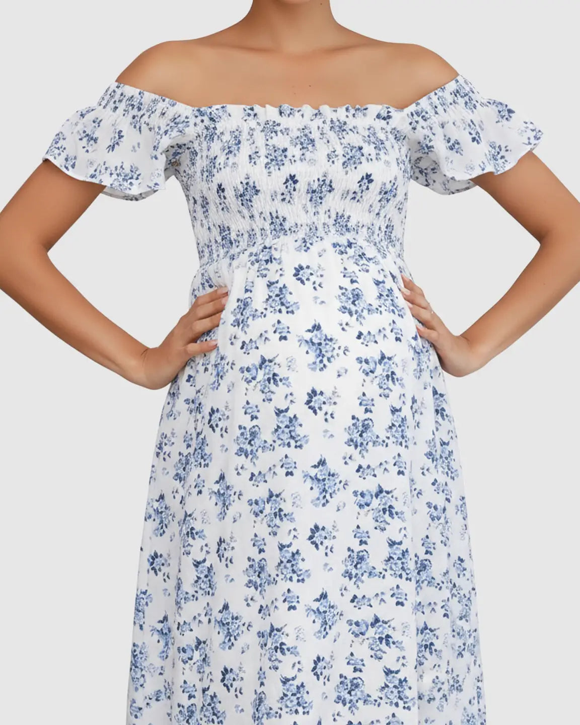 Smocked Bodice Romantic Maternity Dress