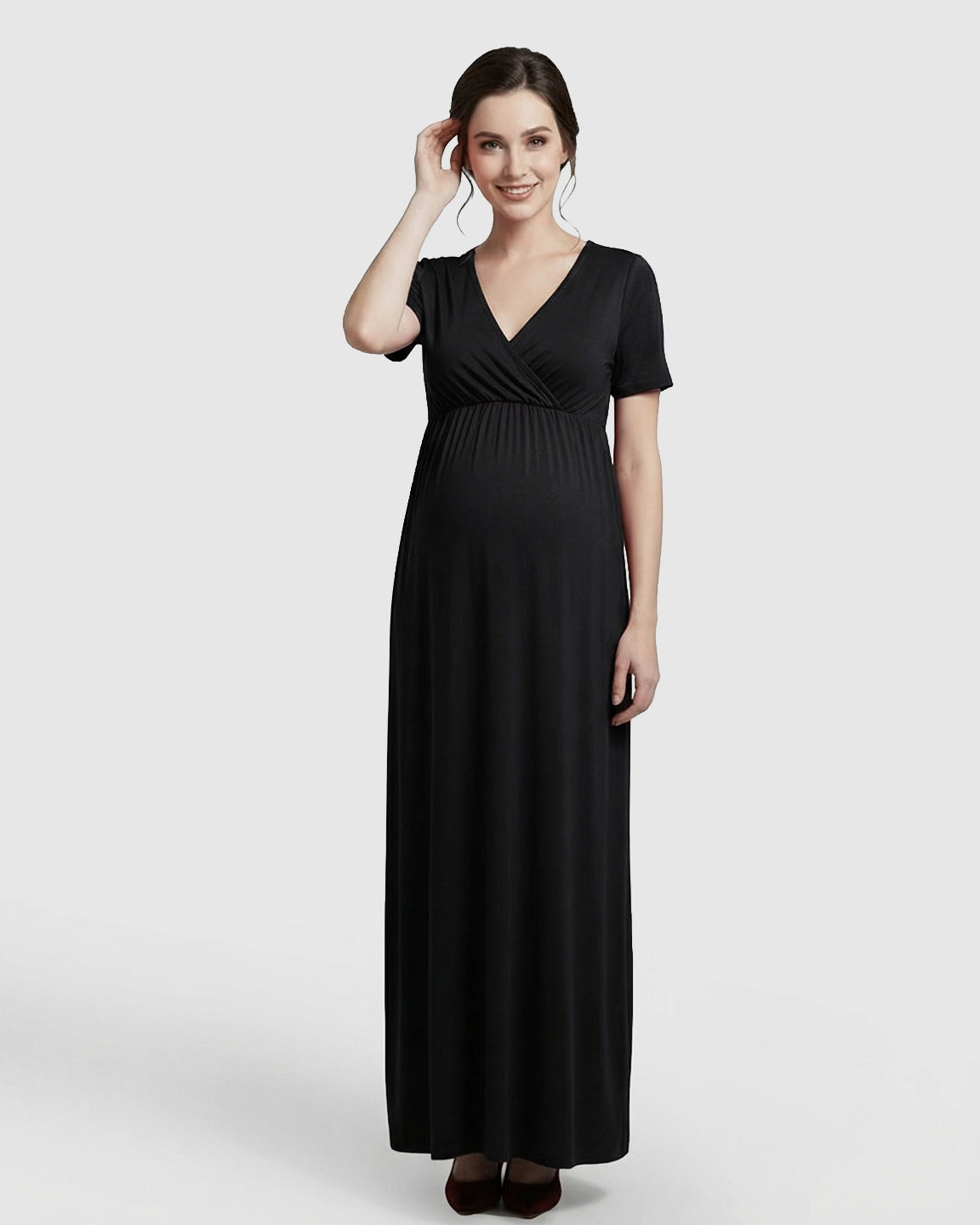 Crossover V-Neck Flowy Silhouette Maternity Maxi Dress