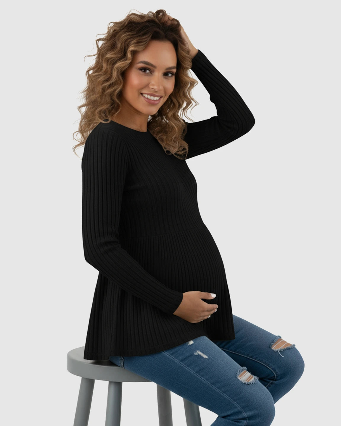 Ribbed Knit Ruffle Hem Maternity Top