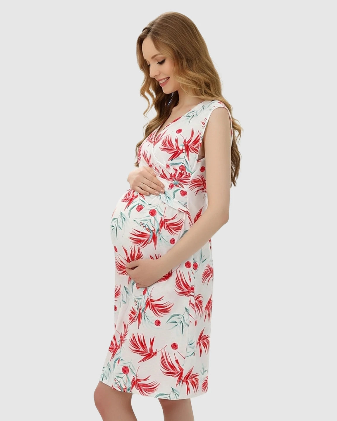 Cross V Neck Tropical Maternity Dress