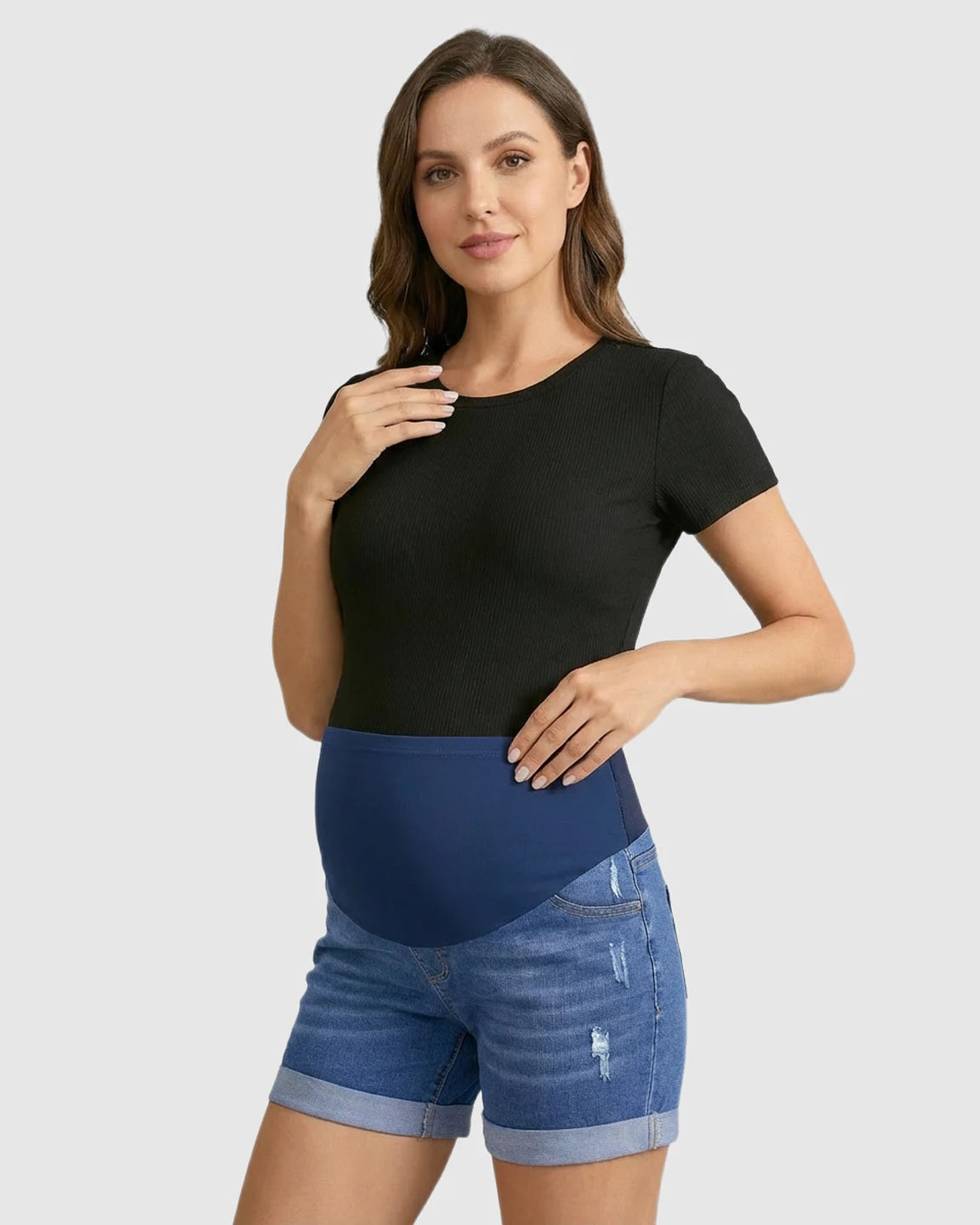 Soft-Stretch Rolled-Hem Maternity Denim Shorts