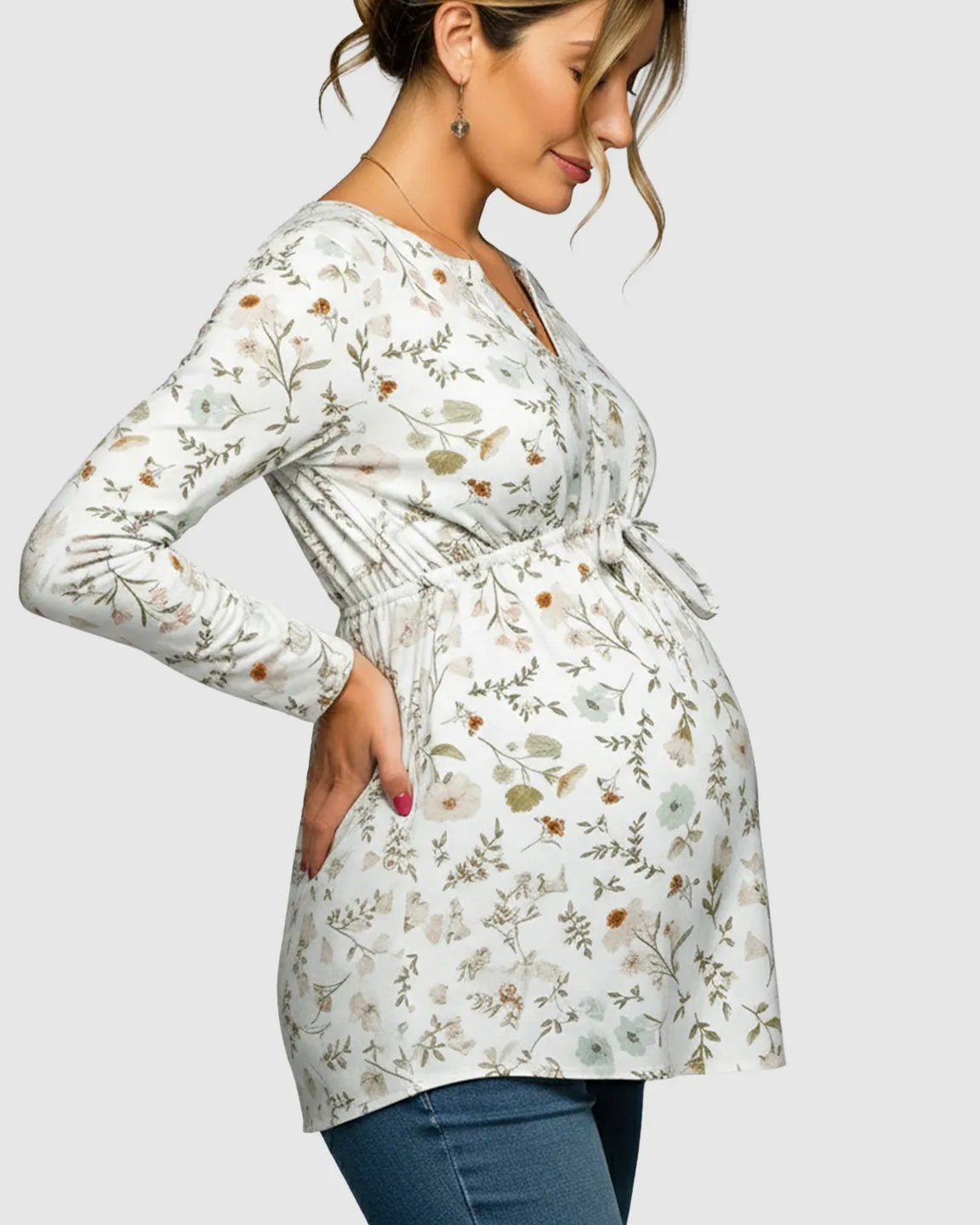 Floral V-Neck Long Sleeve Maternity Blouse