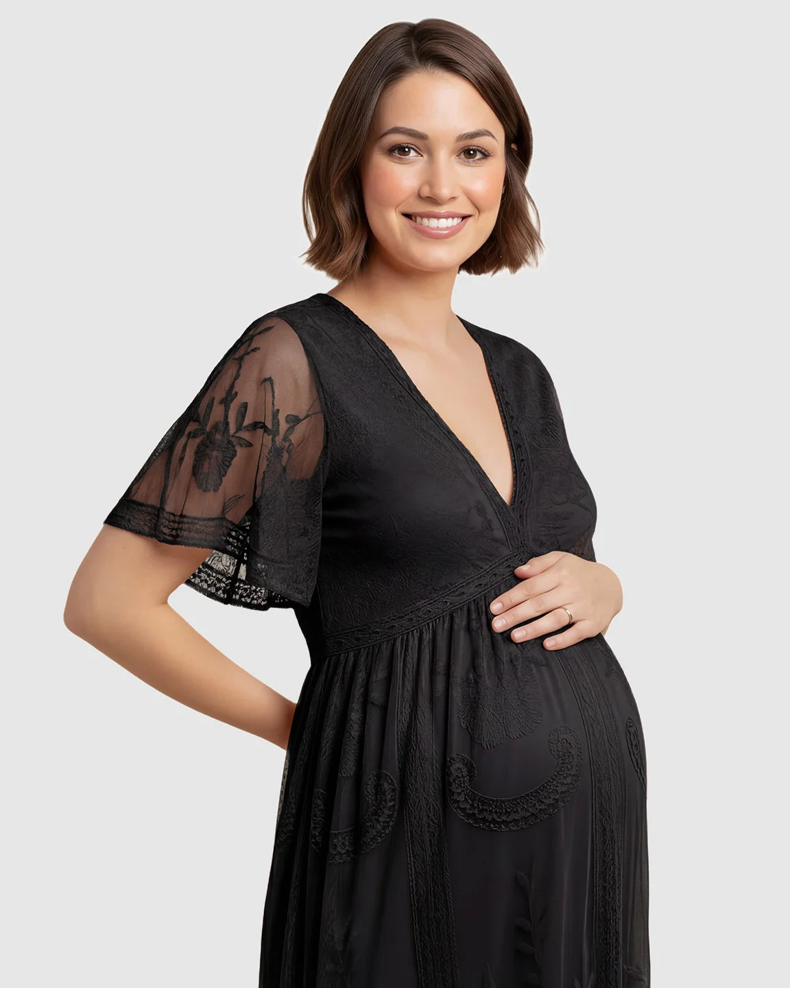 Lace Overlay Boho Maternity Maxi Dress