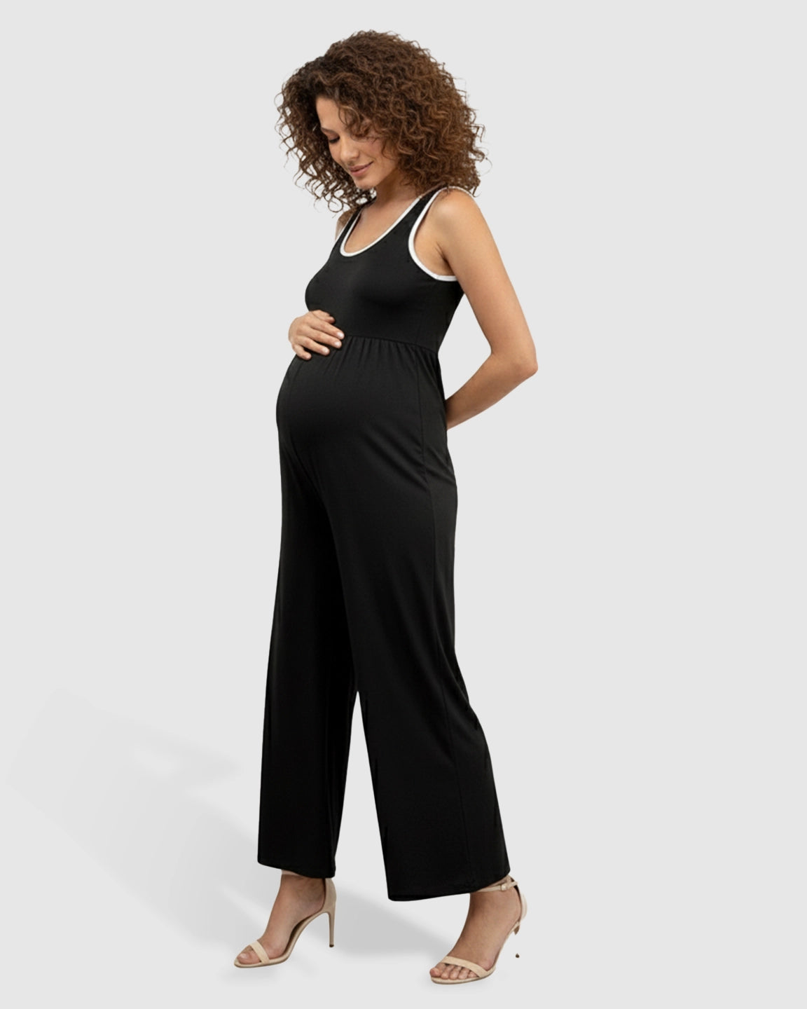 Contrast-Trim Wide-Leg Maternity Jumpsuit