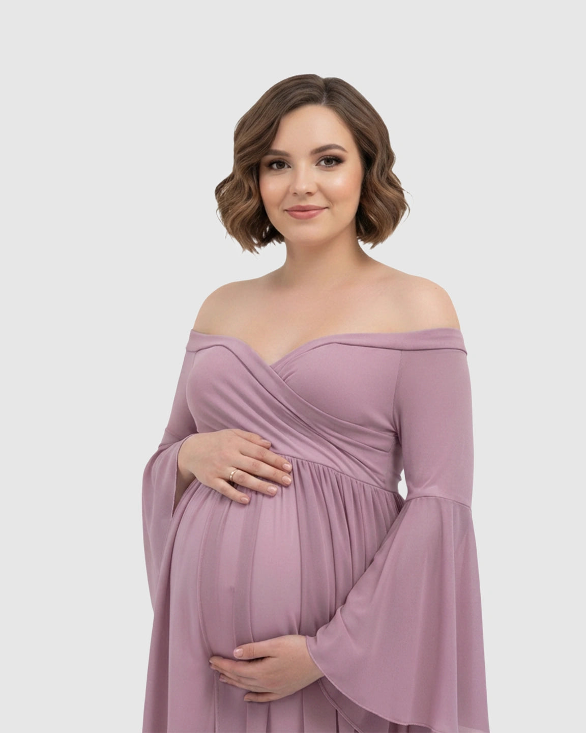 Bell Sleeves Super Long Train Maternity Photoshoot Gown