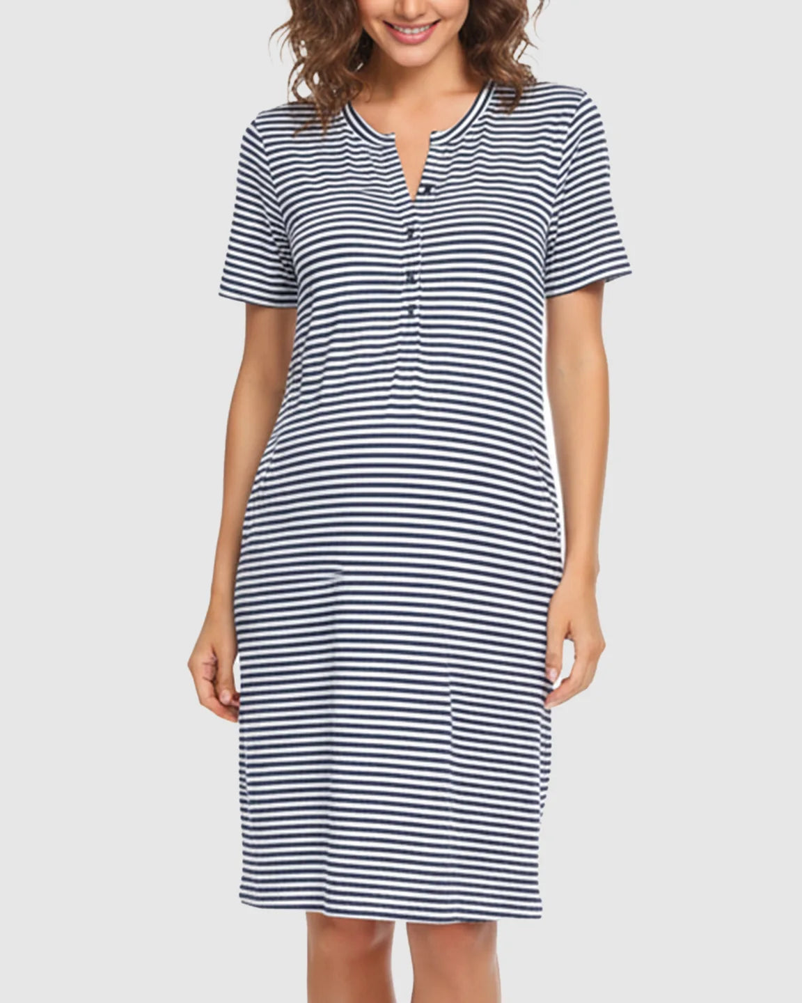 Button-Front Easy-Access Maternity & Nursing Sleep Dress