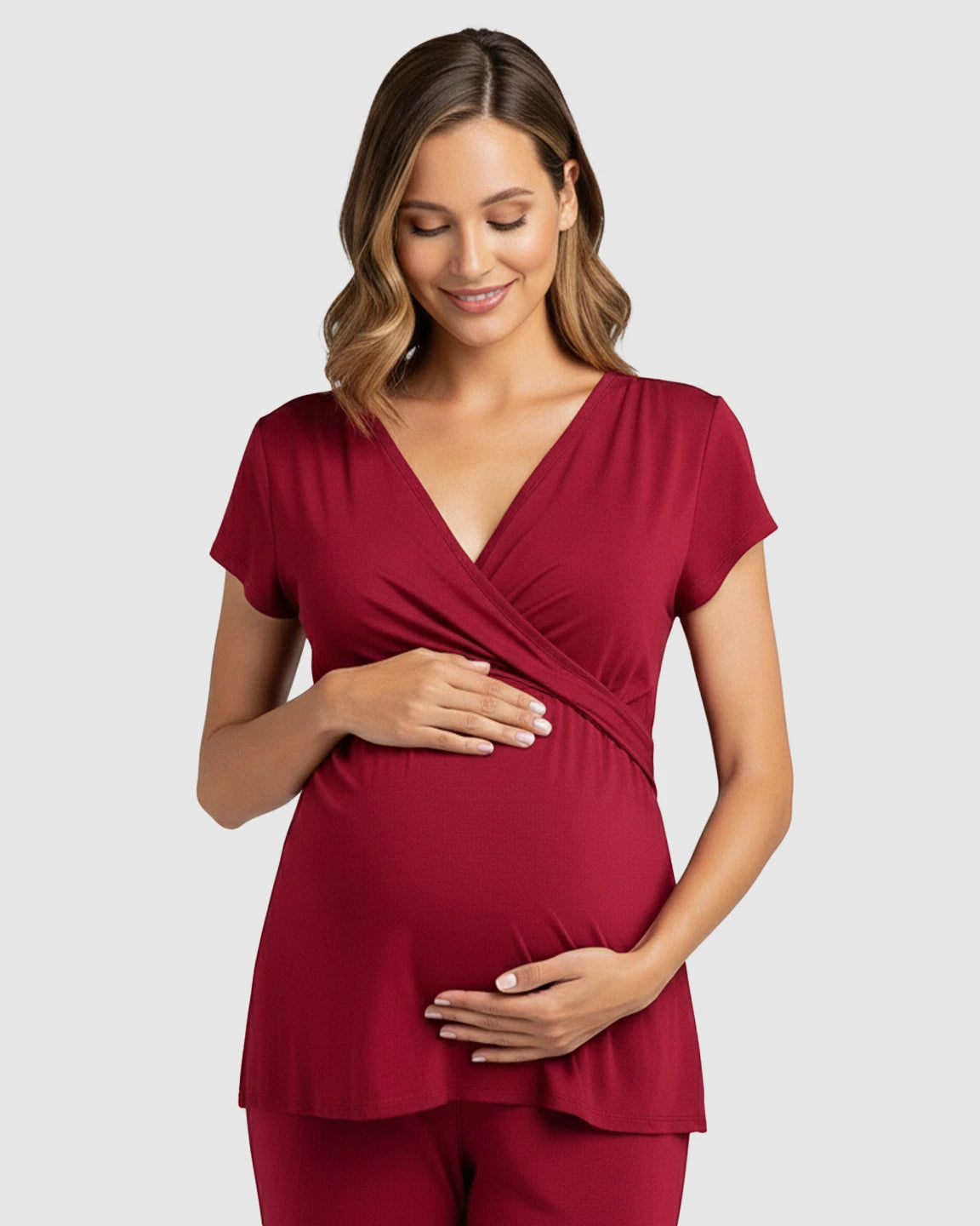 Wrap V-Neck Short-sleeve Maternity & Nursing Sleepwear Set