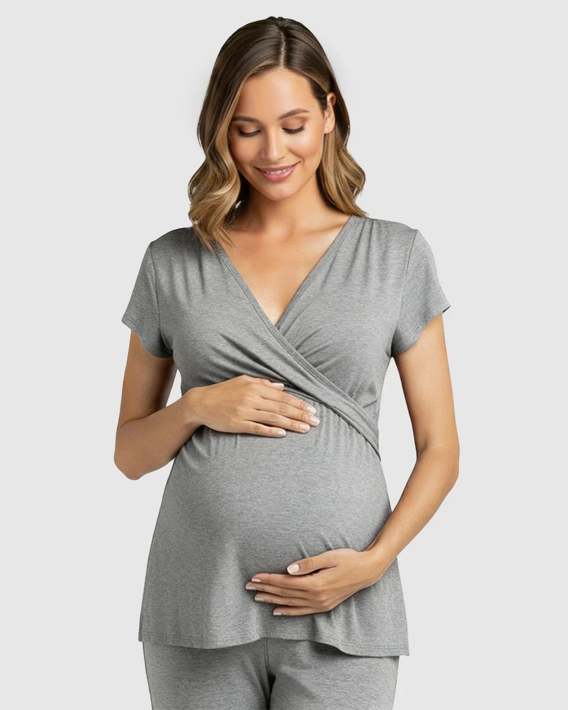 Wrap V-Neck Short-sleeve Maternity & Nursing Sleepwear Set