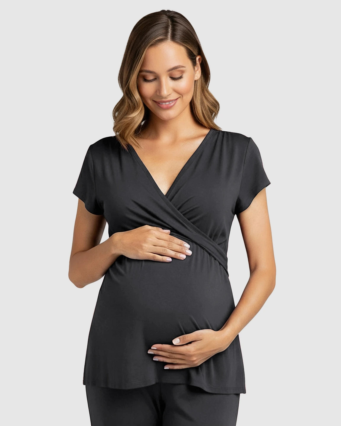 Wrap V-Neck Short-sleeve Maternity & Nursing Sleepwear Set